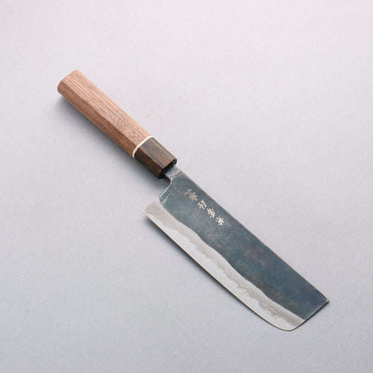 兼常 松炭焼 白ニ鋼 ダマスカス 黒仕上げ 菜切包丁 165mm ウォルナット柄 - 清助刃物