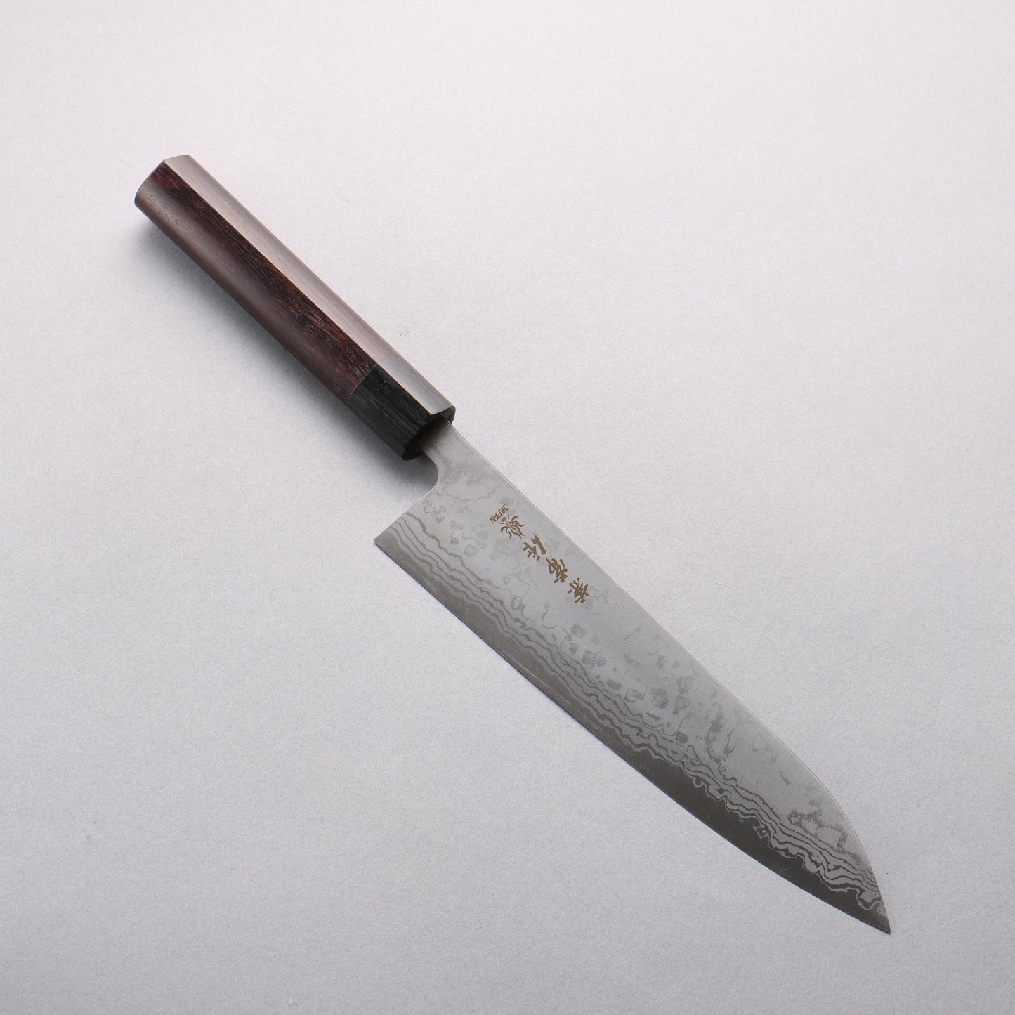 兼常 青ニ鋼 ダマスカス 牛刀包丁 210mm 紫檀 (口輪:黒合板)柄 - 清助刃物