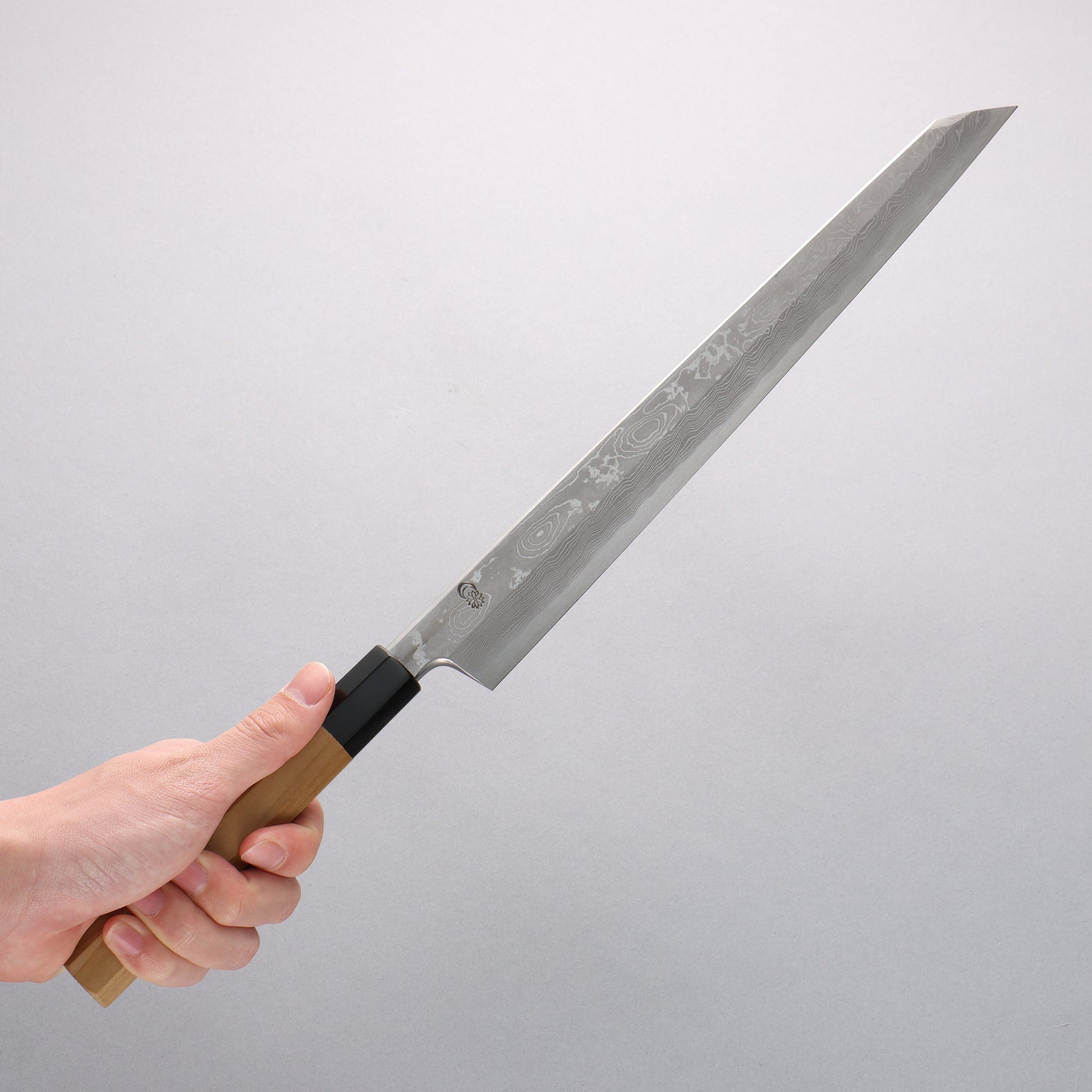 菊月 青一鋼 ダマスカス 切付柳刃包丁 300mm 朴柄 - 清助刃物