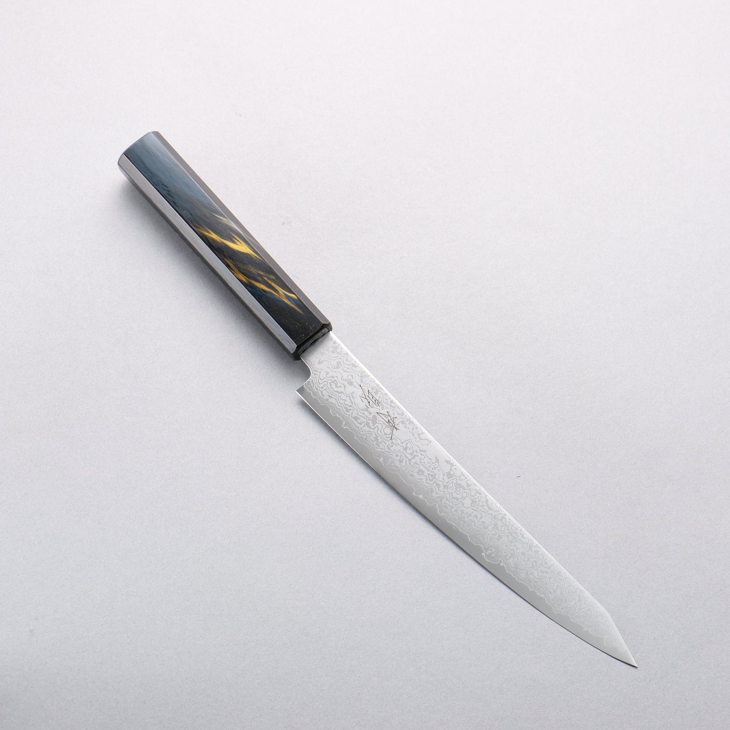 清助 V金10号 ダマスカス 切付ペティナイフ 180mm 紺金漆塗り柄 - 清助刃物