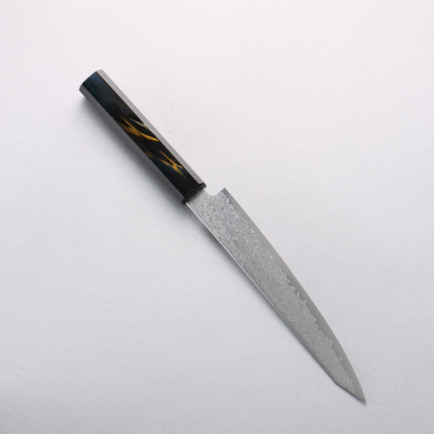清助 V金10号 ダマスカス 切付ペティナイフ 180mm 紺金漆塗り柄 - 清助刃物