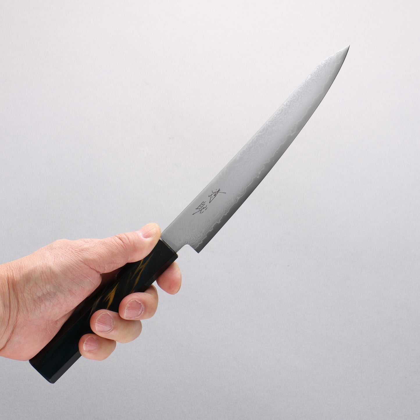 清助 V金10号 ダマスカス 切付ペティナイフ 180mm 紺金漆塗り柄 - 清助刃物