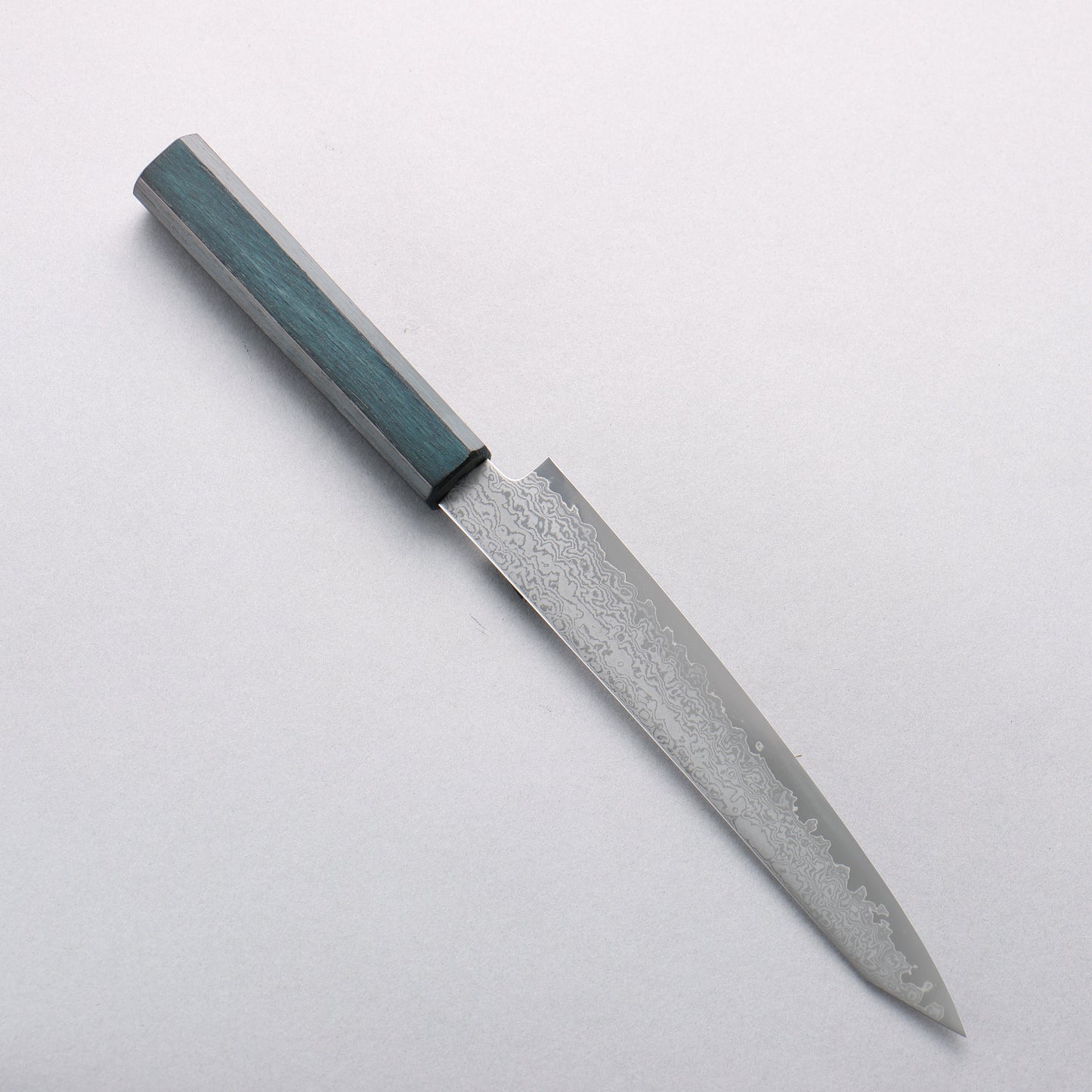 清助 V金10号 ダマスカス 切付ペティナイフ 180mm 樫 (藍染め)柄 - 清助刃物