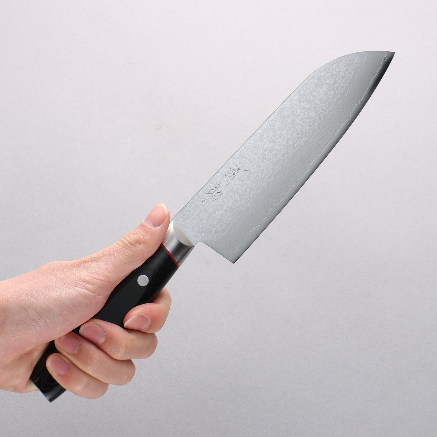 清助 彩雲 V金10号 ダマスカス 三徳包丁 170mm 黒マイカルタ柄 - 清助刃物