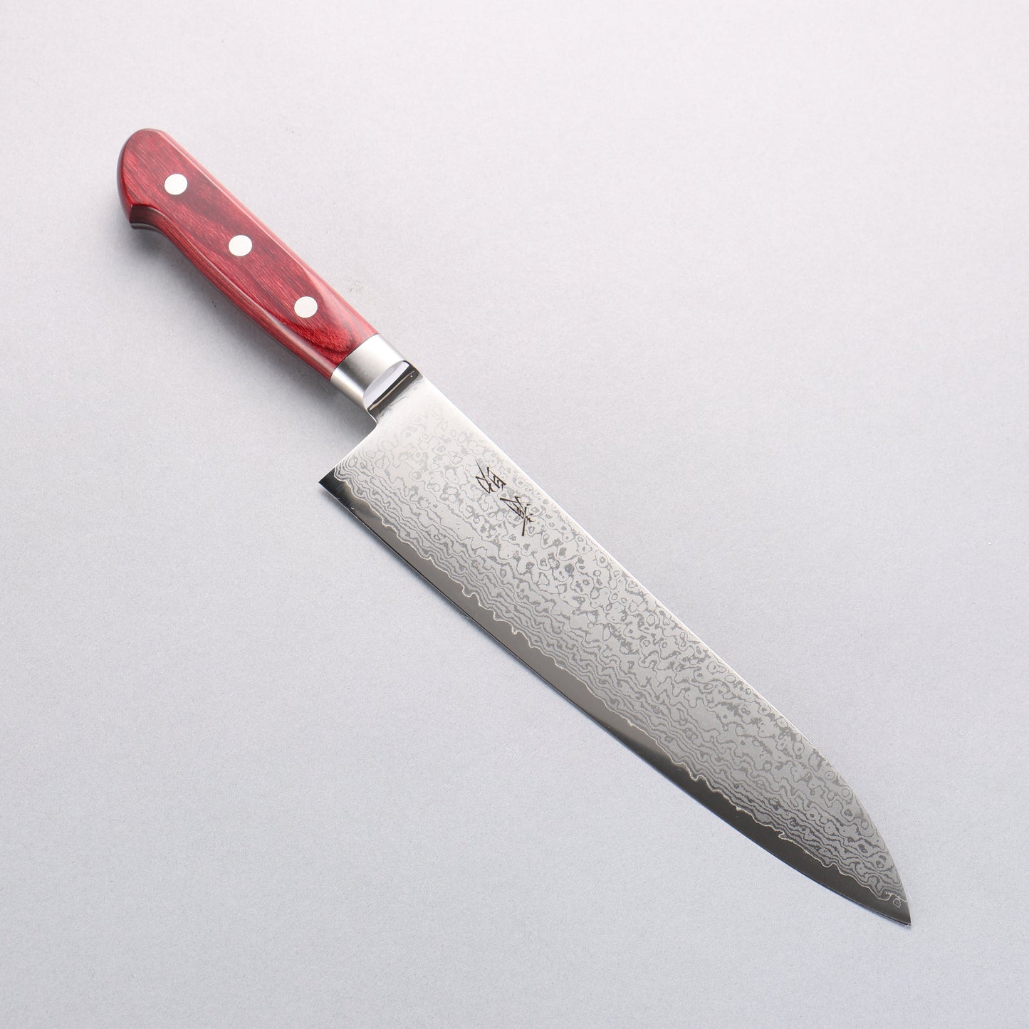 清助 V金10号 33層 鏡面仕上げ ダマスカス 牛刀包丁 210mm 赤合板柄 - 清助刃物