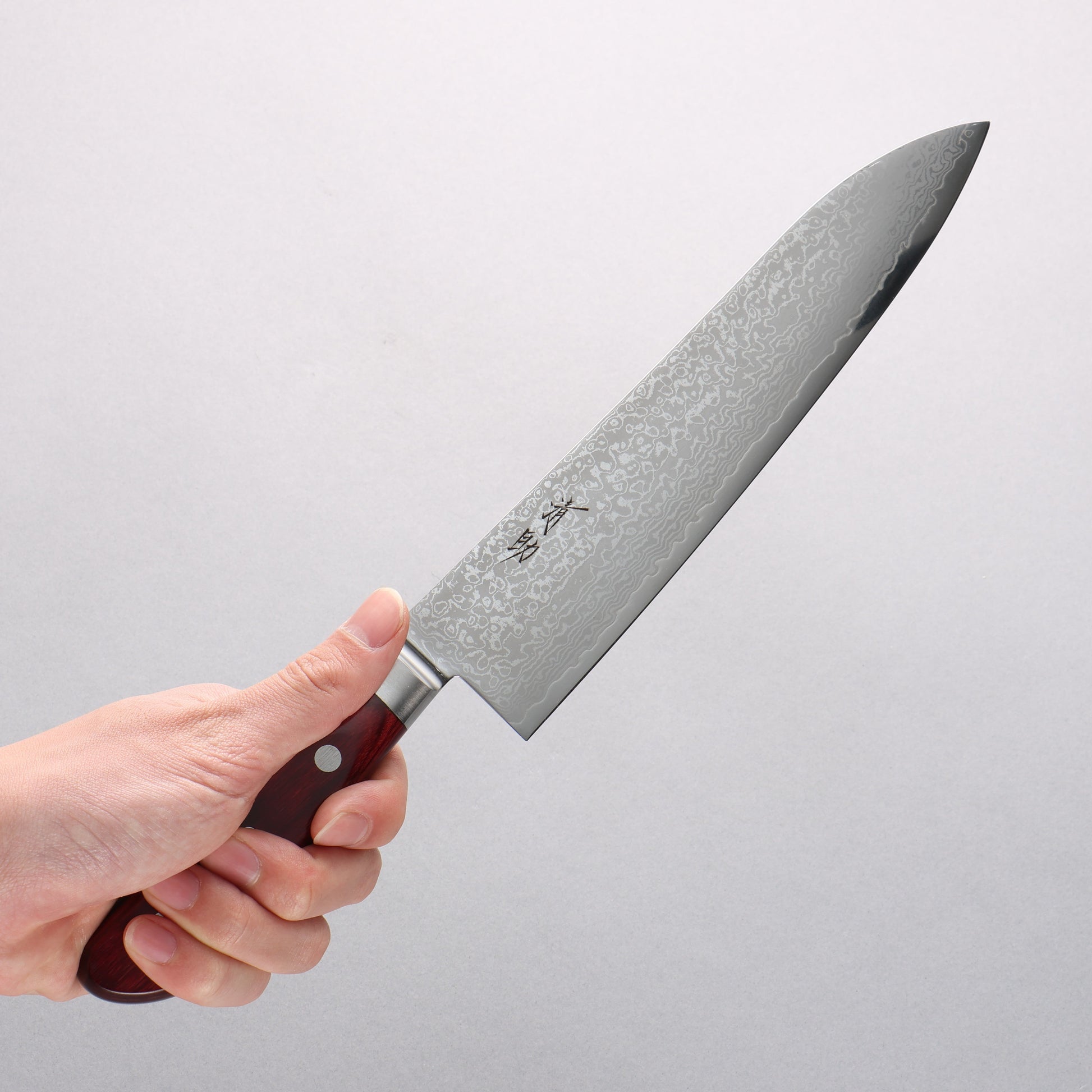 清助 V金10号 33層 鏡面仕上げ ダマスカス 牛刀包丁 210mm 赤合板柄 - 清助刃物