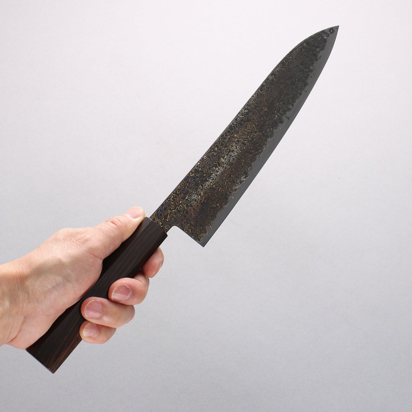 清助 SG2 黒ダマスカス 磨き仕上げ 牛刀包丁 210mm 黒檀柄 - 清助刃物