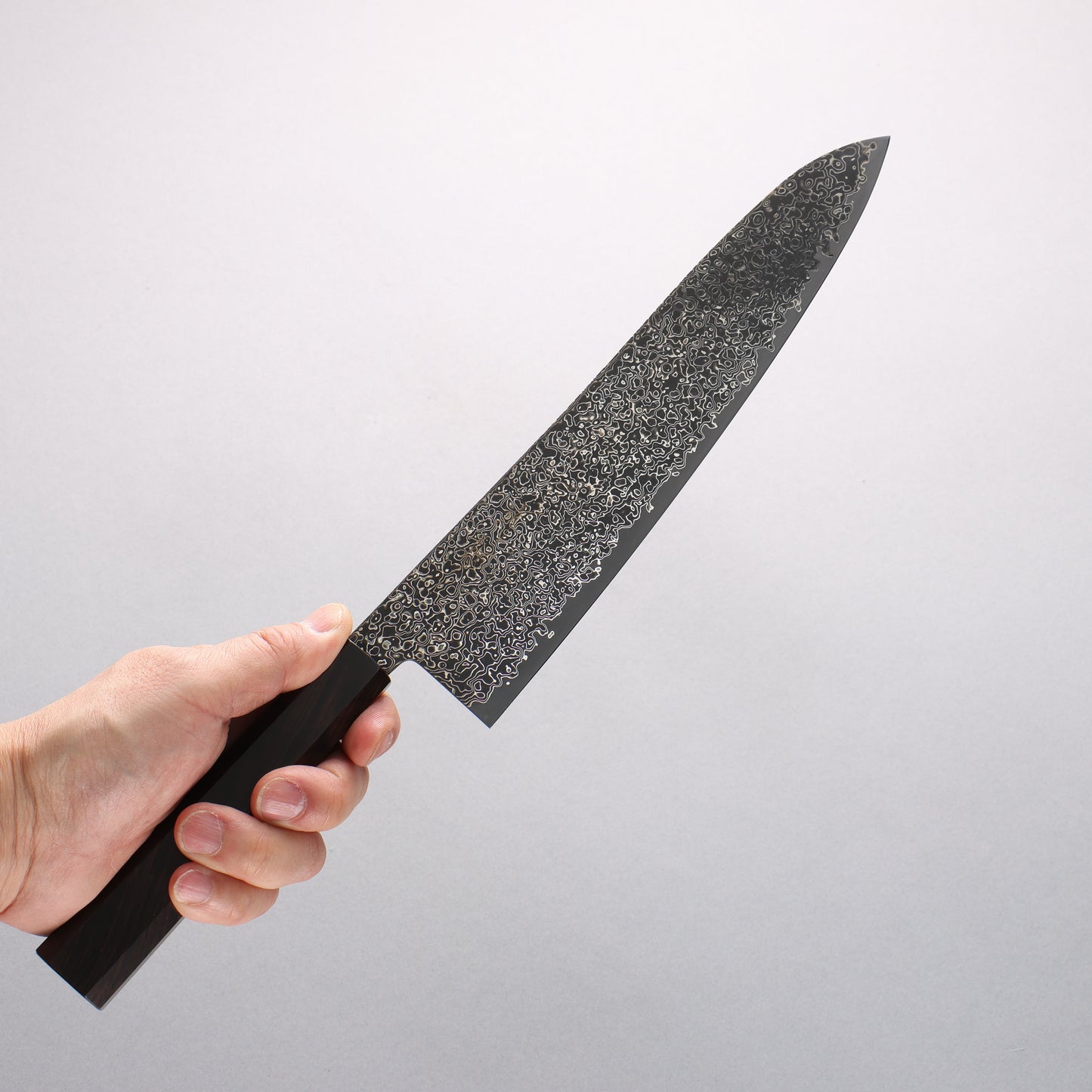 清助 SG2 黒ダマスカス 磨き仕上げ 牛刀包丁 240mm 黒檀柄 - 清助刃物