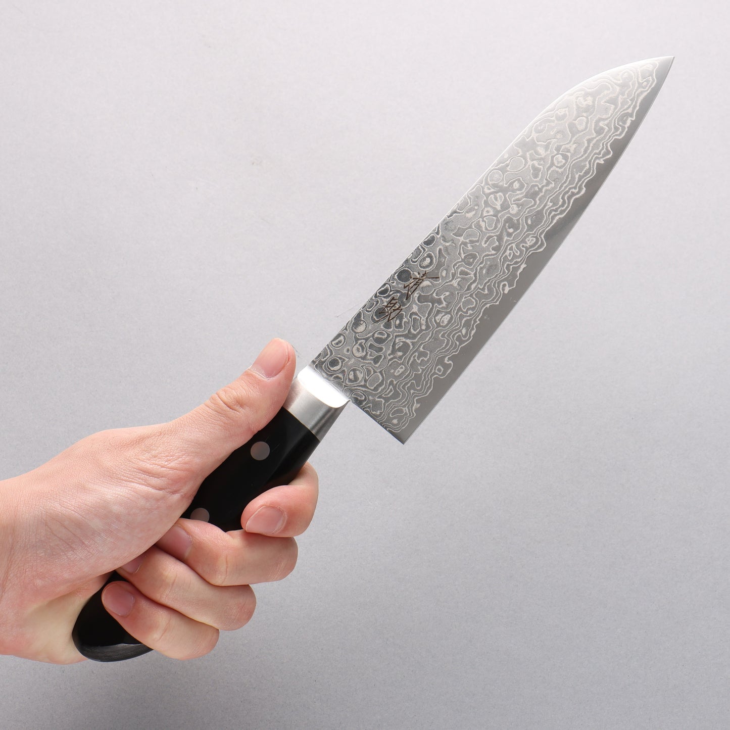 清助 鏡 AUS10 鏡面仕上げ ダマスカス 三徳包丁 170mm 黒合板柄 - 清助刃物