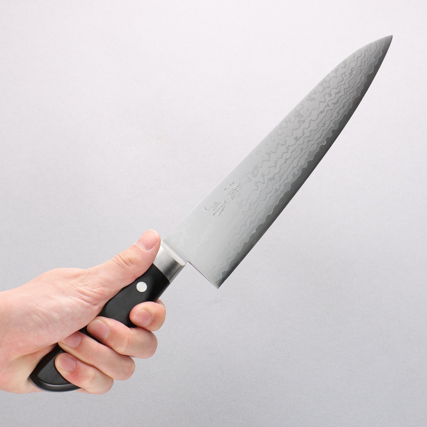 清助 V金10号 ダマスカス 牛刀包丁 240mm 黒合板柄 - 清助刃物