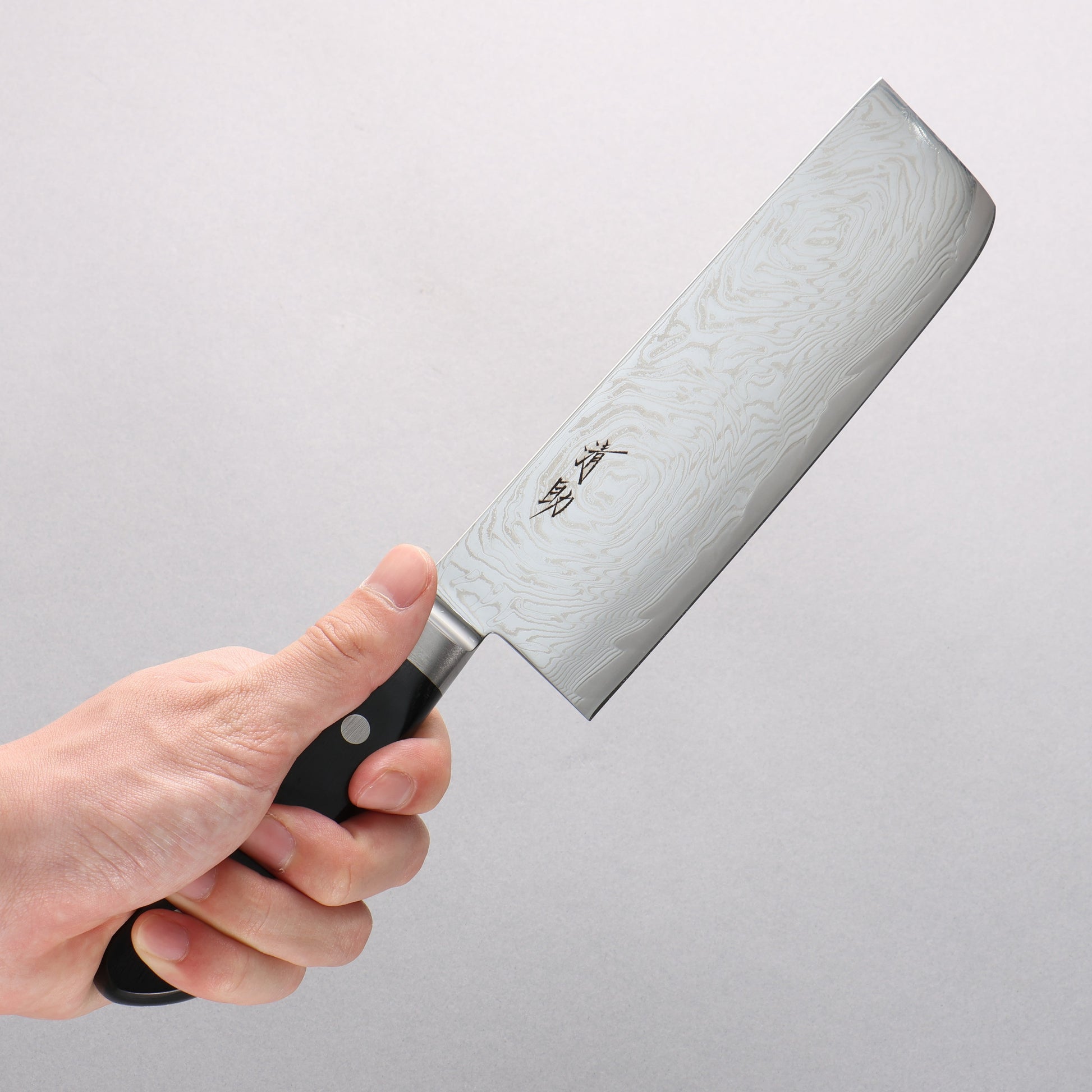 清助 波 AUS10 鏡面仕上げ ダマスカス 菜切包丁 165mm 黒合板柄 - 清助刃物