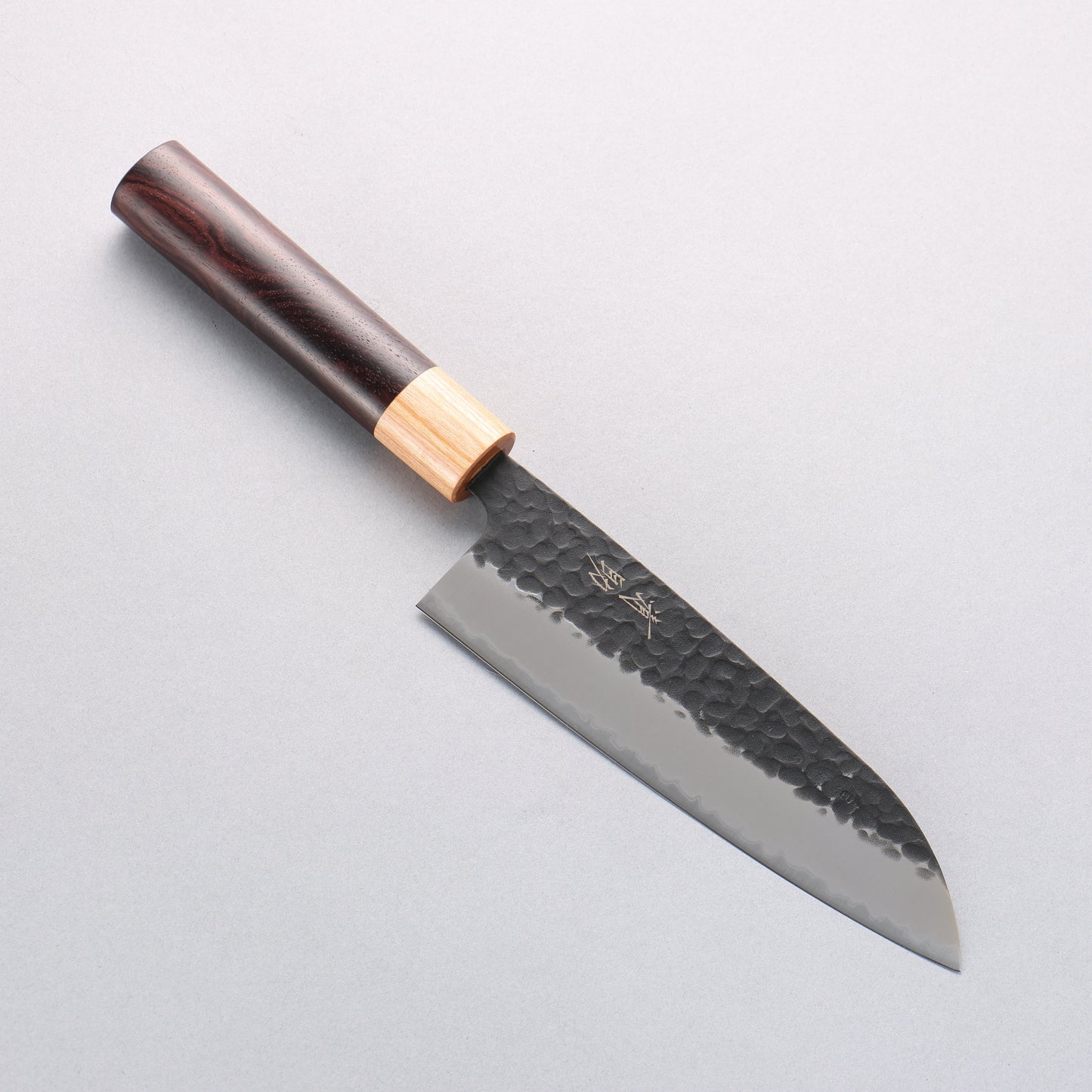 清助 紫檀 青スーパー鋼 鎚目 黒打 三徳包丁 170mm 紫檀柄 - 清助刃物