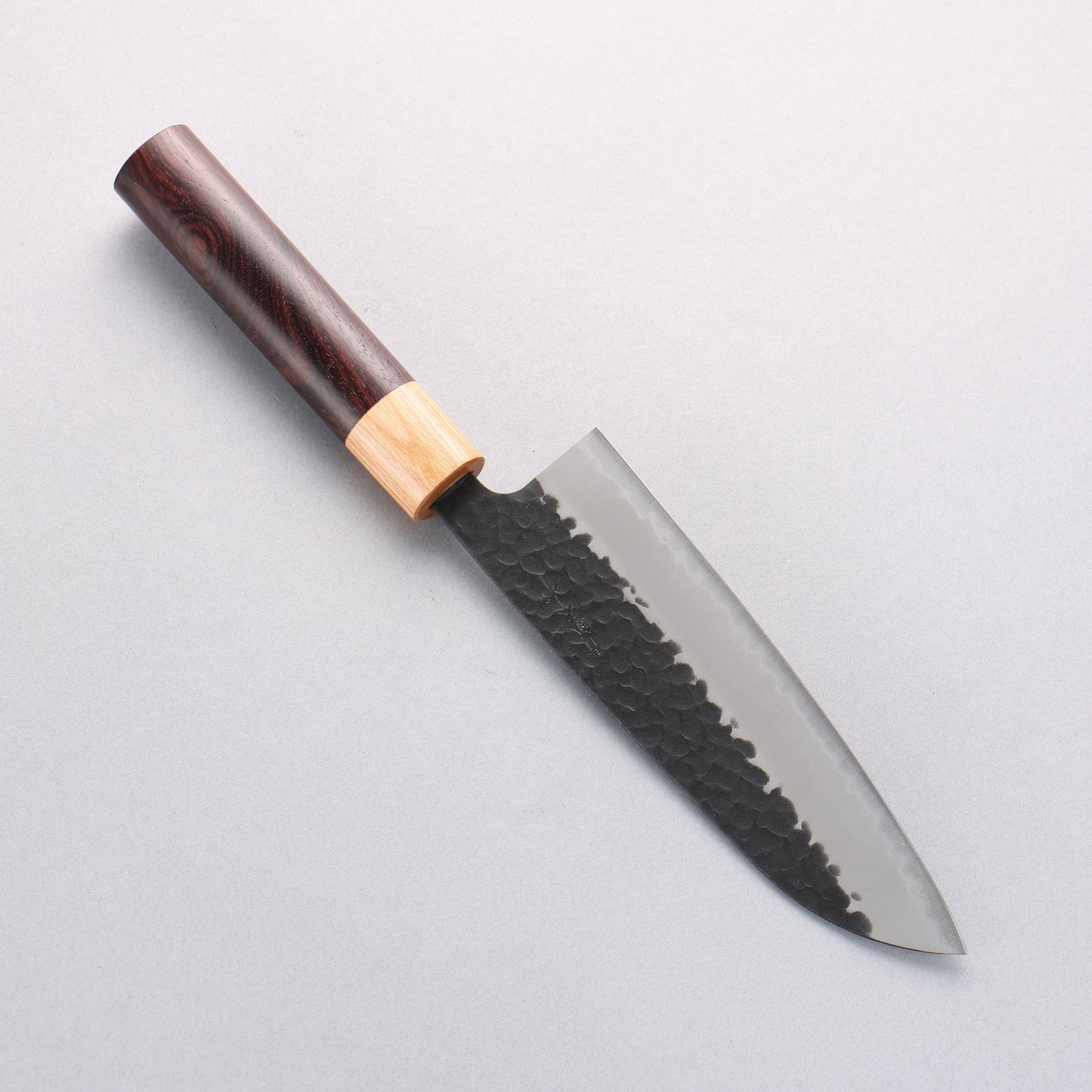 清助 紫檀 青スーパー鋼 鎚目 黒打 三徳包丁 170mm 紫檀柄 - 清助刃物