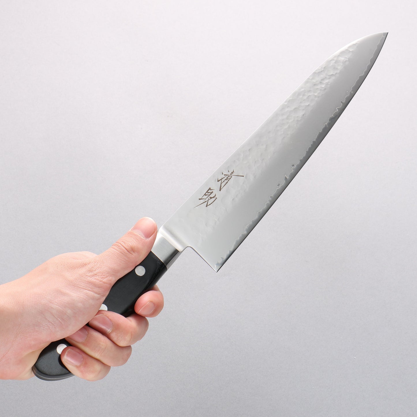 清助 V金5号 鎚目 霞研 牛刀包丁 240mm 黒合板柄 - 清助刃物