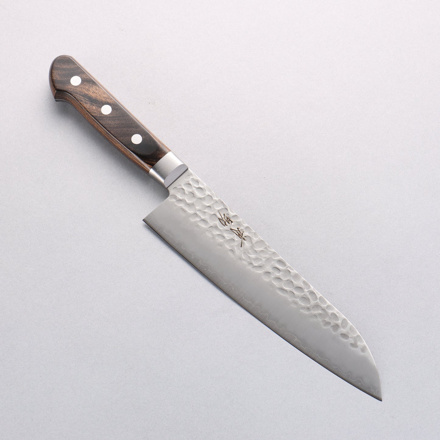 清助 AUS8 鎚目 三徳包丁 180mm 茶合板柄 - 清助刃物
