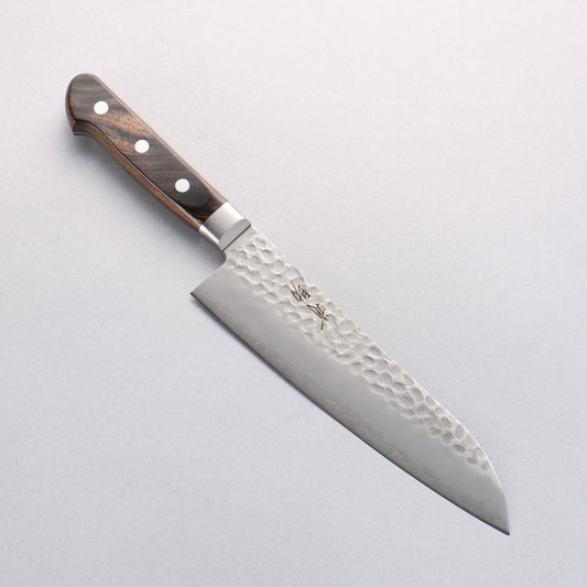 清助 AUS8 鎚目 三徳包丁 180mm 茶合板柄 - 清助刃物