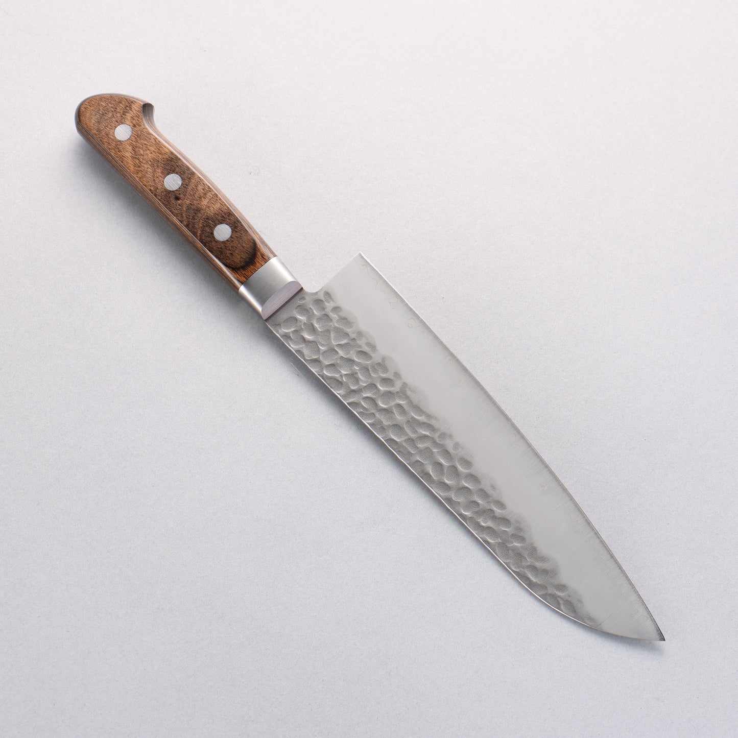 清助 AUS8 鎚目 三徳包丁 180mm 茶合板柄 - 清助刃物