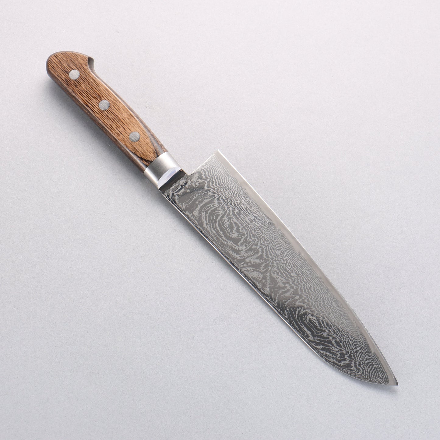 清助 波 AUS10 鏡面仕上げ ダマスカス 三徳包丁 180mm 茶合板柄 - 清助刃物