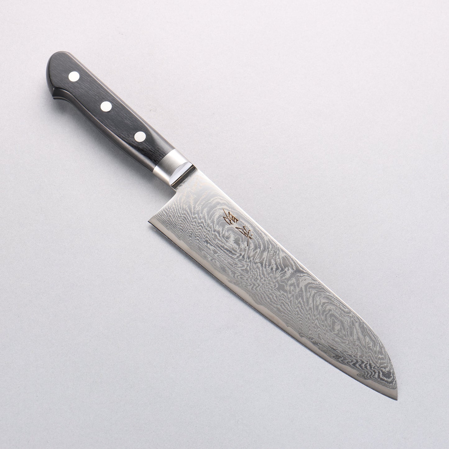 清助 波 AUS10 鏡面仕上げ ダマスカス 三徳包丁 180mm 黒合板柄 - 清助刃物