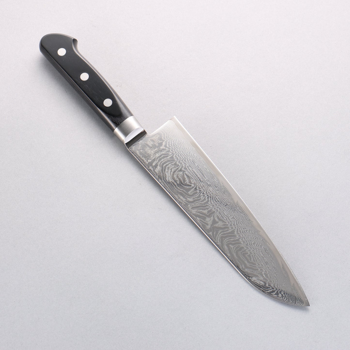 清助 波 AUS10 鏡面仕上げ ダマスカス 三徳包丁 180mm 黒合板柄 - 清助刃物