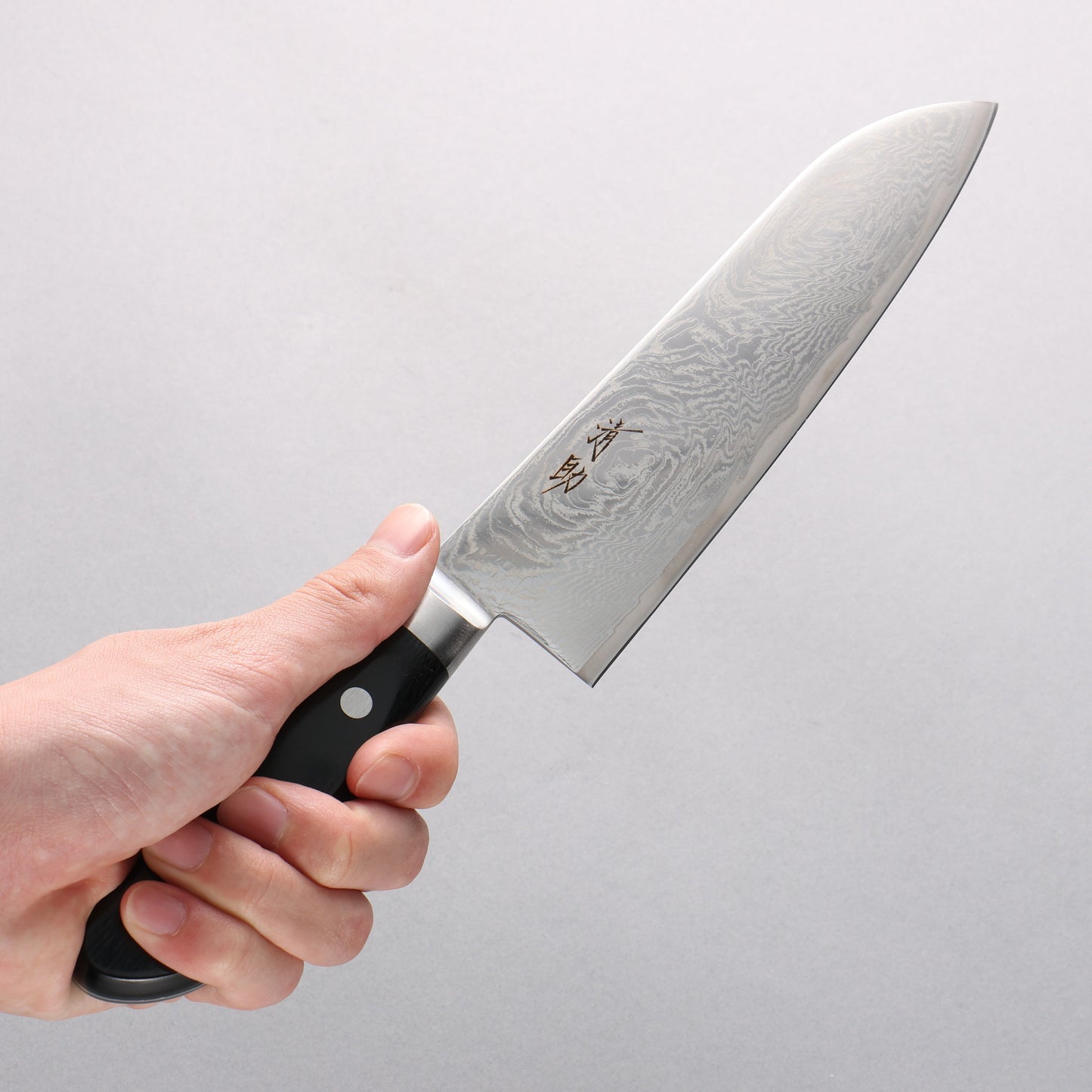 清助 波 AUS10 鏡面仕上げ ダマスカス 三徳包丁 180mm 黒合板柄 - 清助刃物