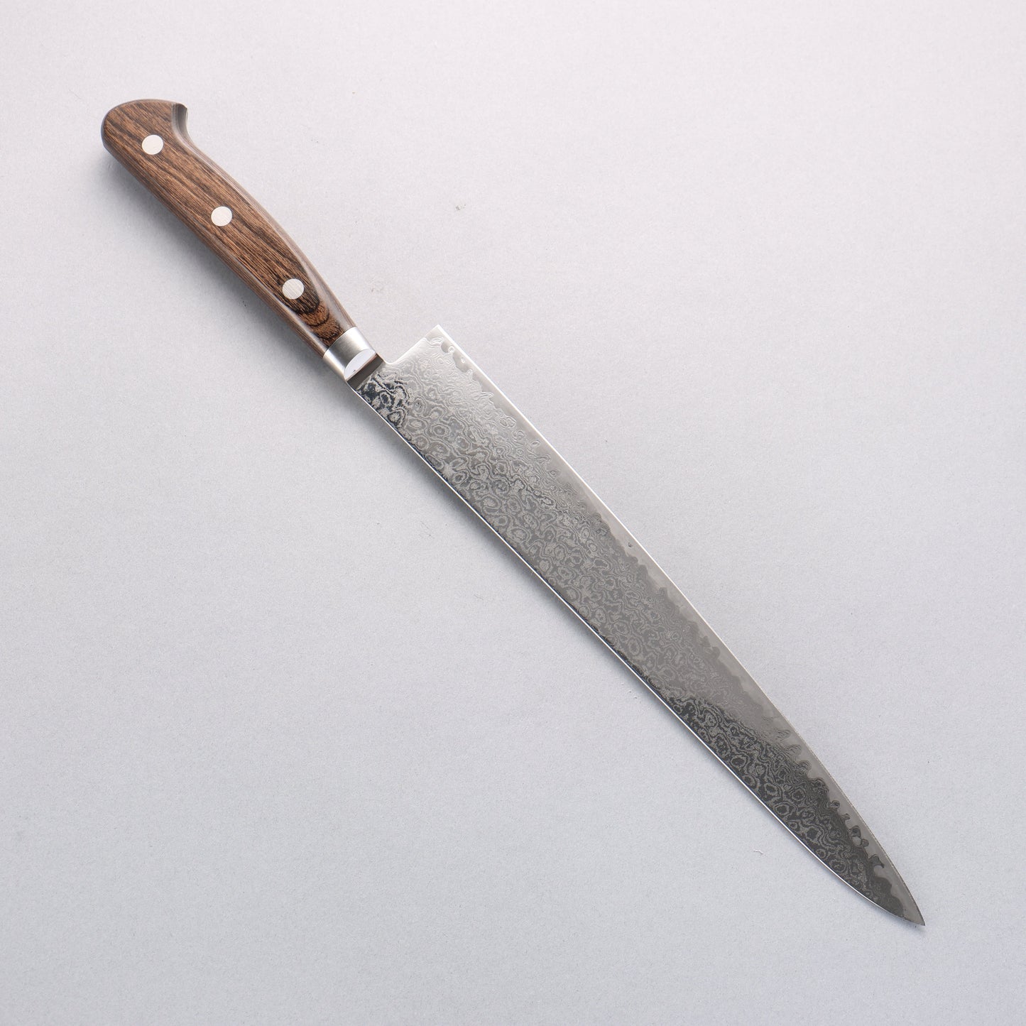 清助 鏡2 AUS10 鏡面仕上げ ダマスカス 筋引包丁 240mm 茶合板柄 - 清助刃物