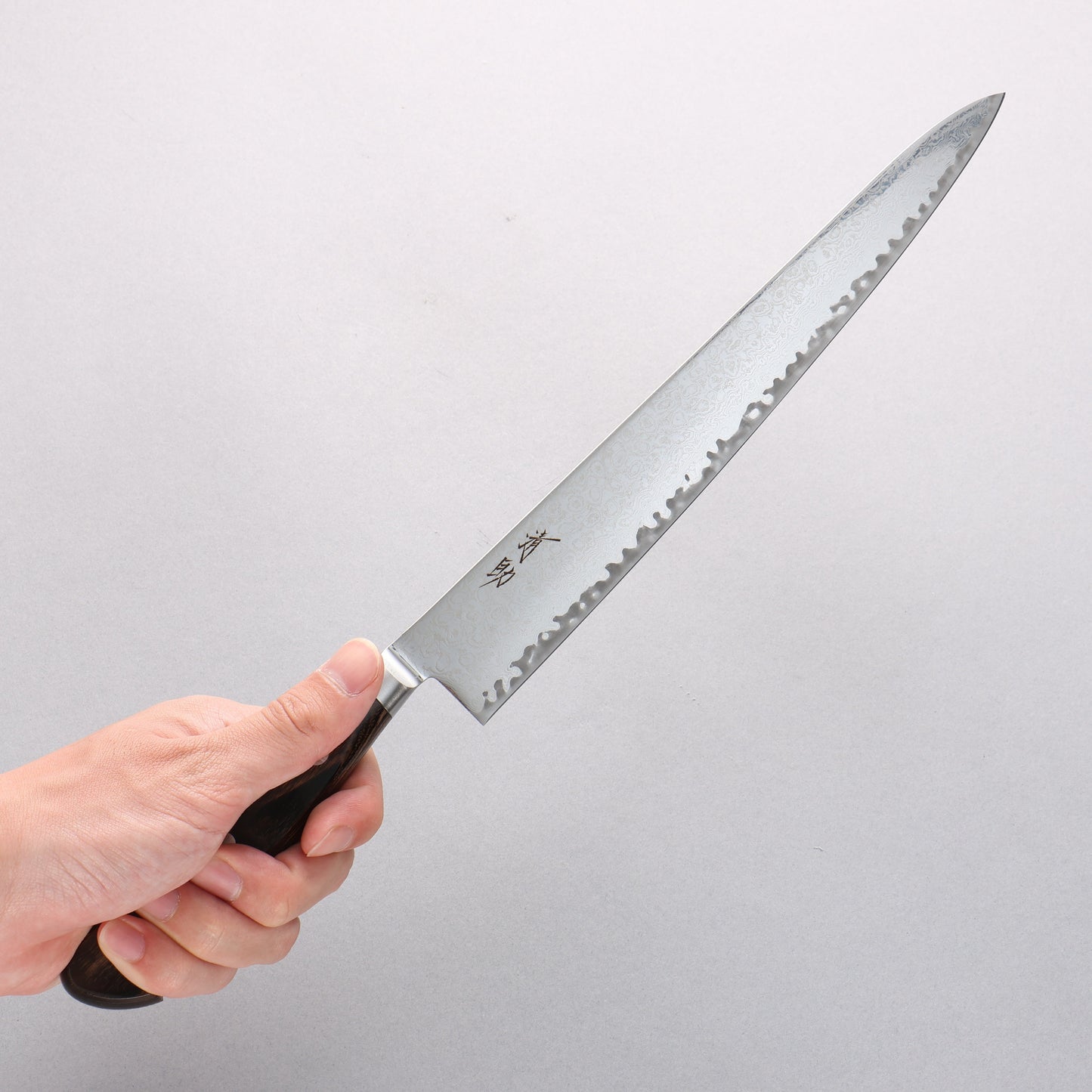 清助 鏡2 AUS10 鏡面仕上げ ダマスカス 筋引包丁 240mm 茶合板柄 - 清助刃物