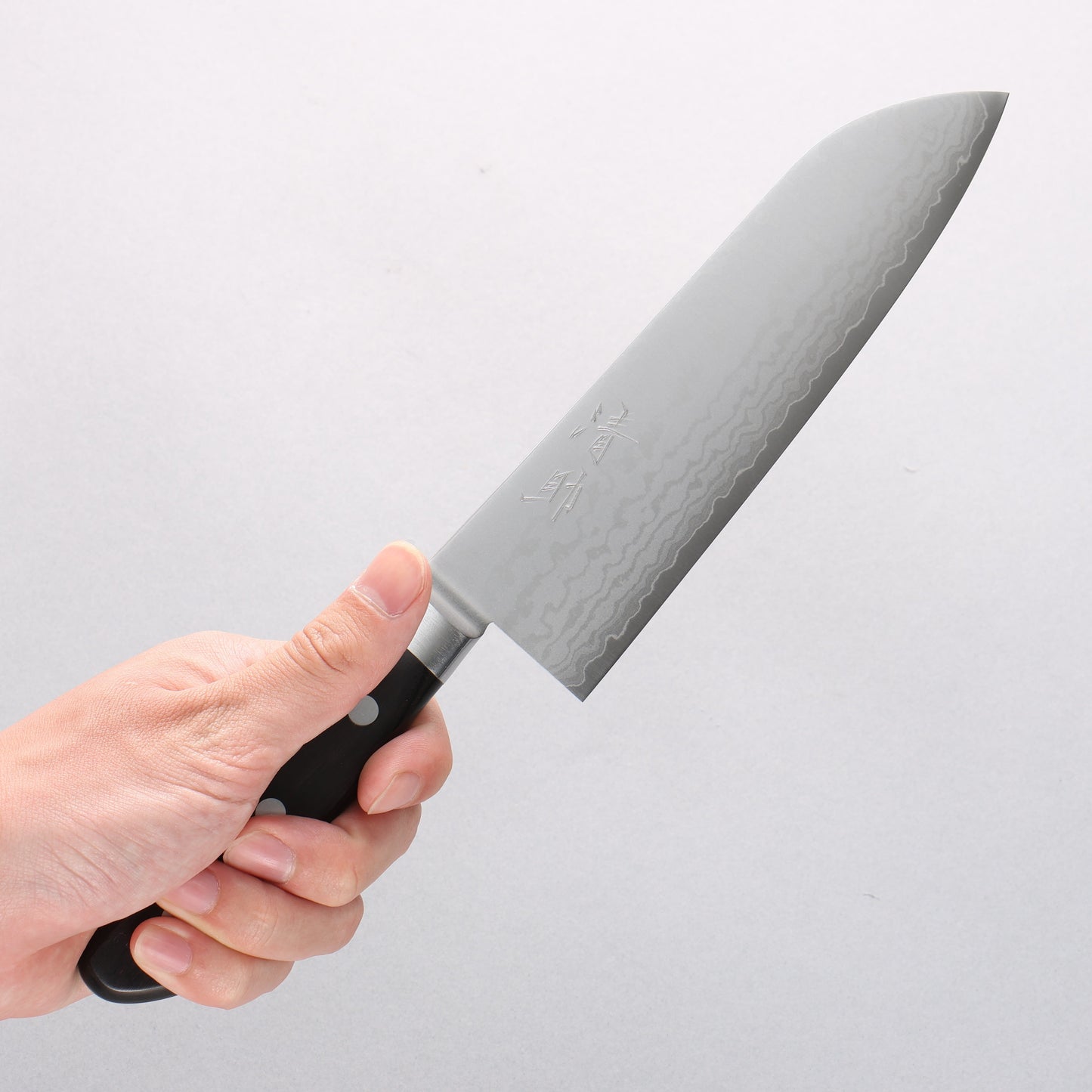 清助 V金10号 ダマスカス 三徳包丁 165mm 黒合板柄 - 清助刃物