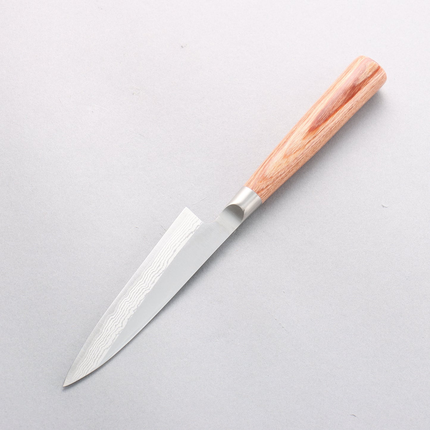 加茂刃物 V金10号 ダマスカス ペティーナイフ 120mm 茶合板柄 - 清助刃物
