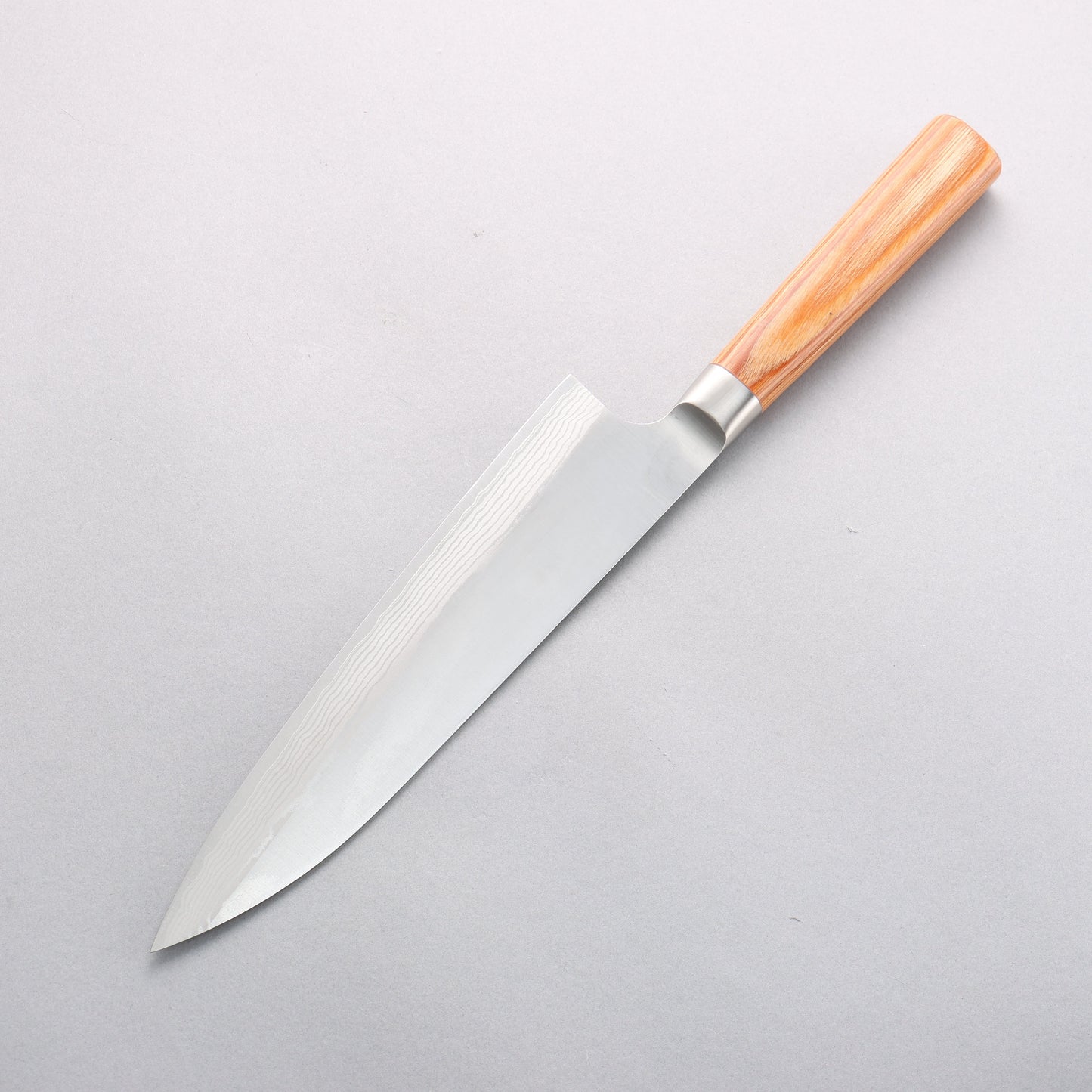加茂刃物 V金10号 ダマスカス 牛刀包丁 210mm 茶合板柄 - 清助刃物