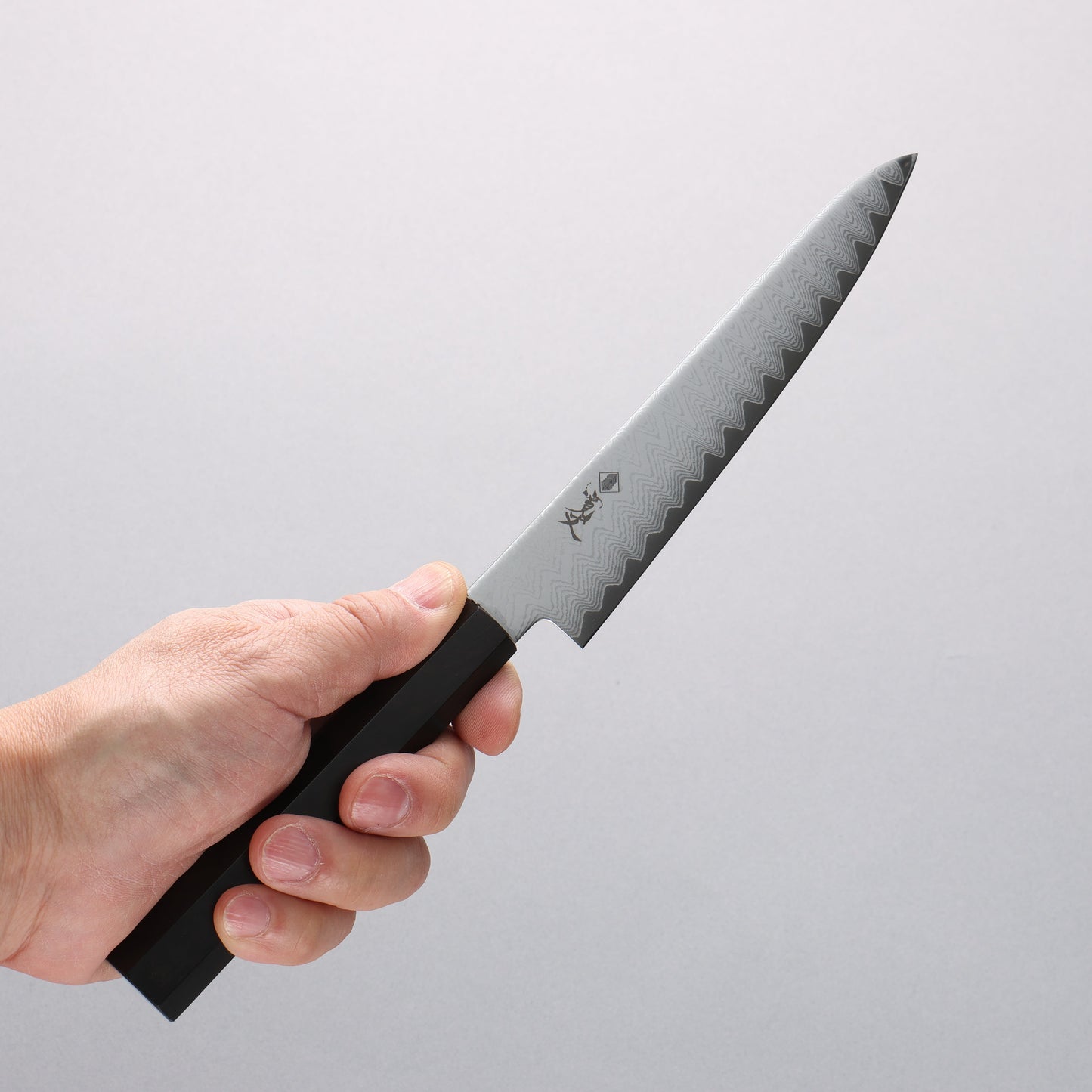 寛丈 V金10号 ダマスカス ペティーナイフ 150mm 黒檀柄 - 清助刃物