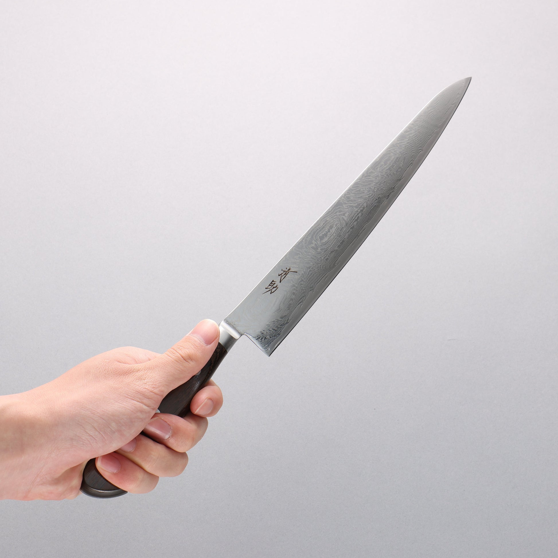 清助 波 AUS10 鏡面仕上げ ダマスカス 筋引包丁 240mm 茶合板柄 - 清助刃物