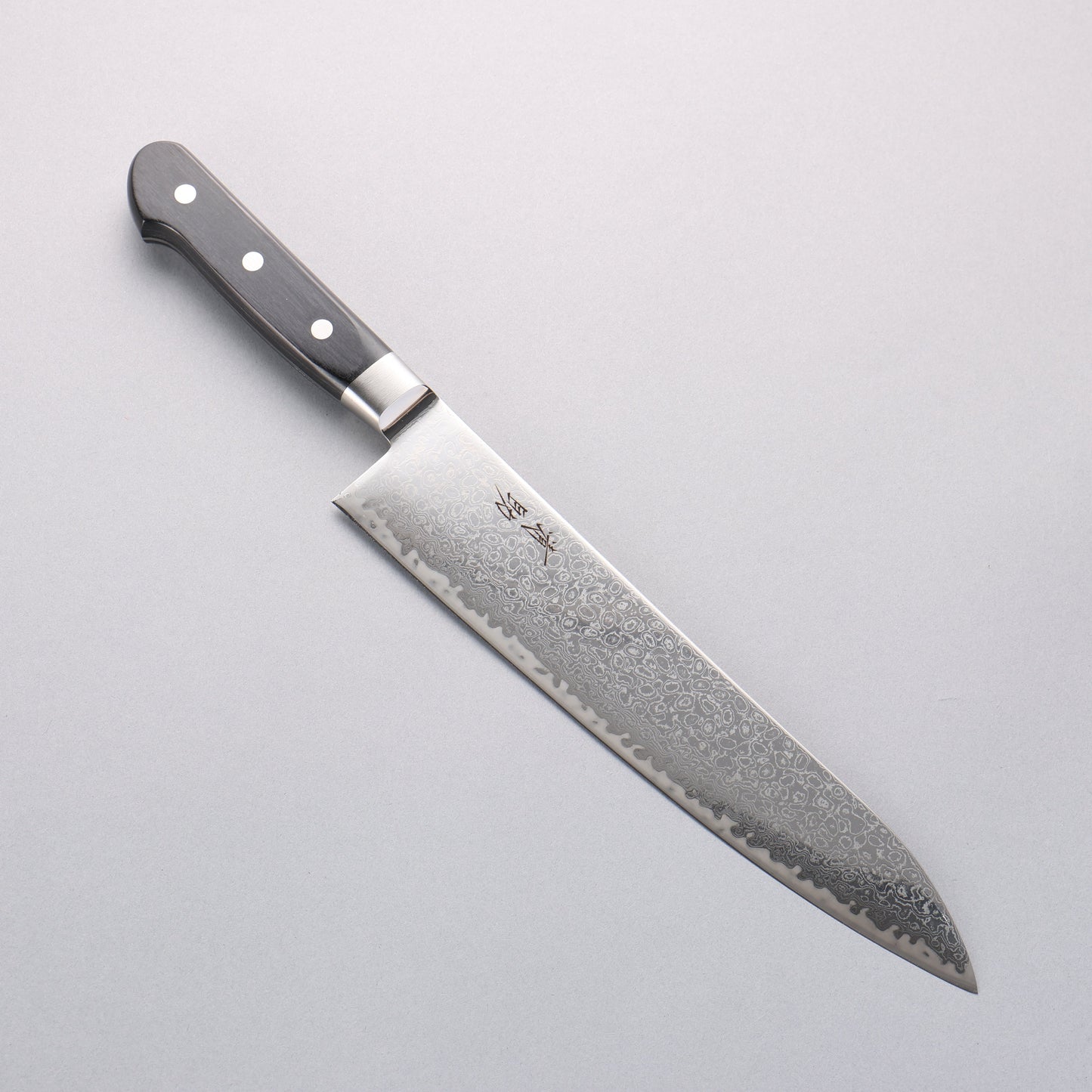 清助 鏡2 AUS10 鏡面仕上げ ダマスカス 牛刀包丁 240mm 黒合板柄 - 清助刃物