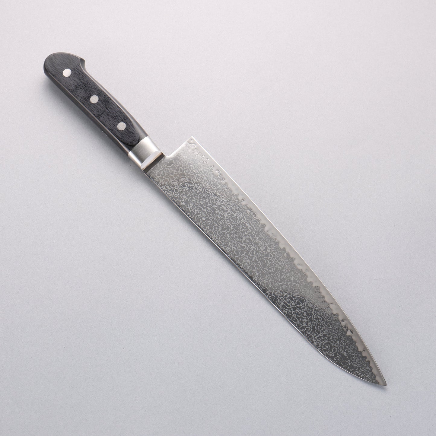 清助 鏡2 AUS10 鏡面仕上げ ダマスカス 牛刀包丁 240mm 黒合板柄 - 清助刃物