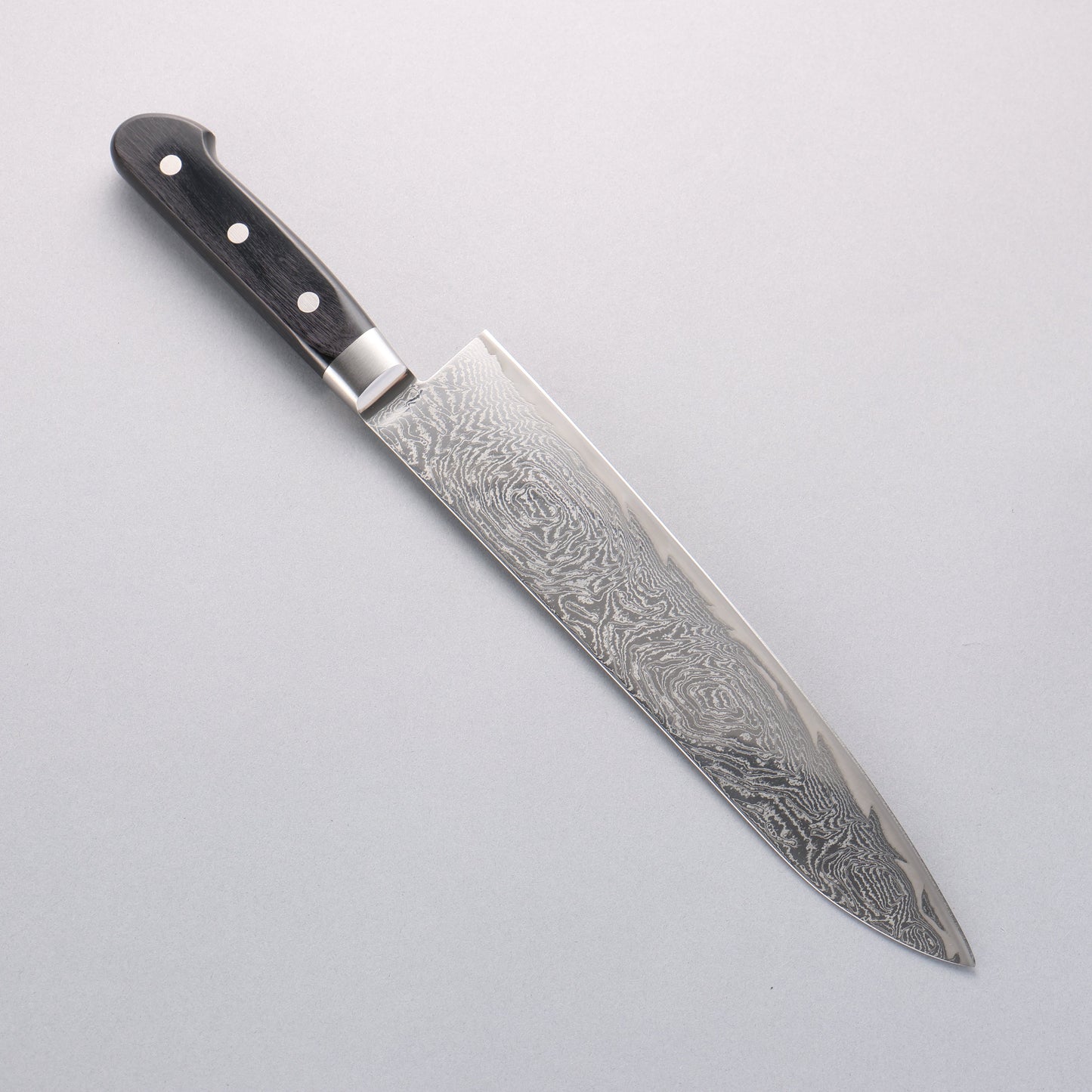 清助 波 AUS10 鏡面仕上げ ダマスカス 牛刀包丁 240mm 黒合板柄 - 清助刃物