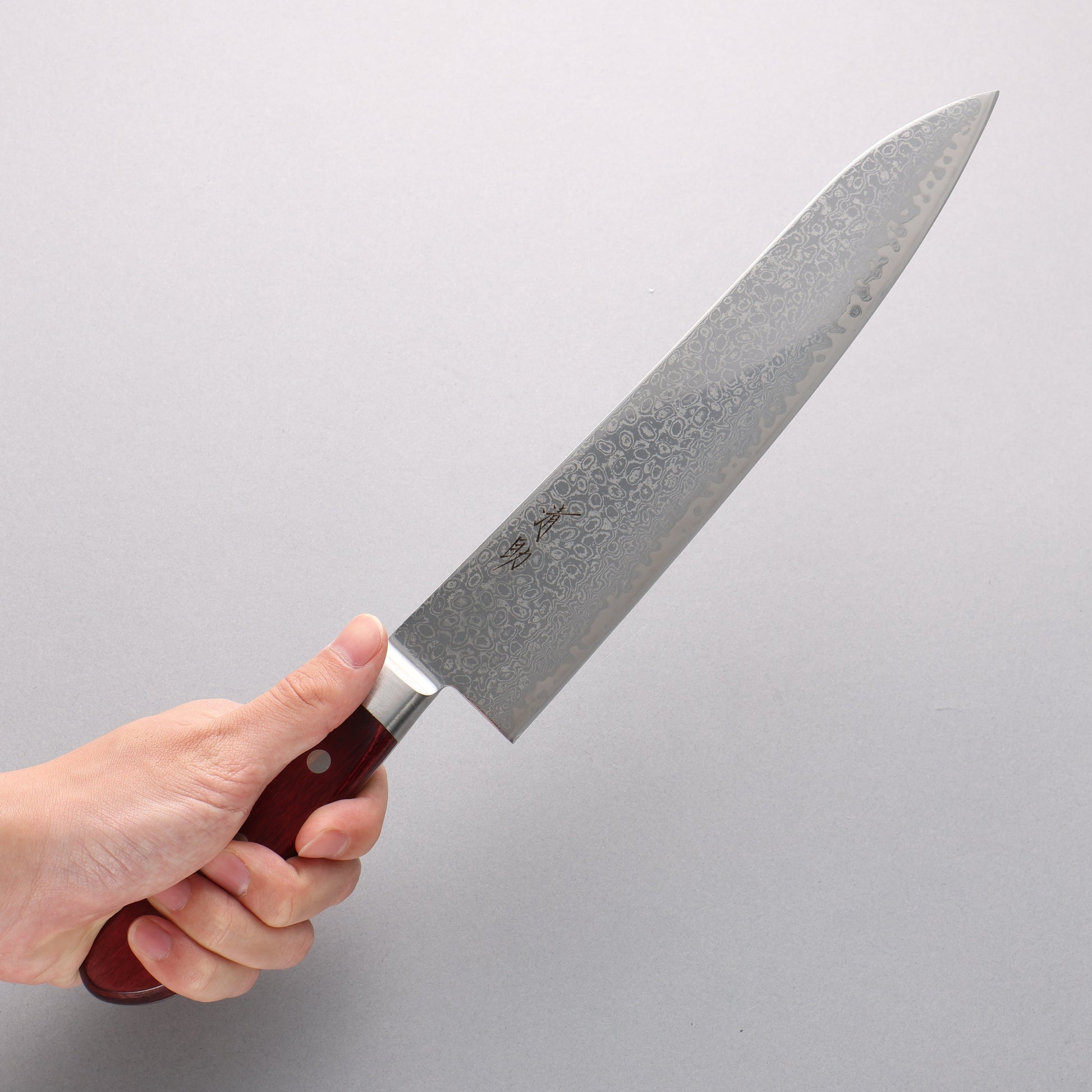 清助 鏡2 AUS10 鏡面仕上げ ダマスカス 牛刀包丁 240mm 赤合板柄 - 清助刃物