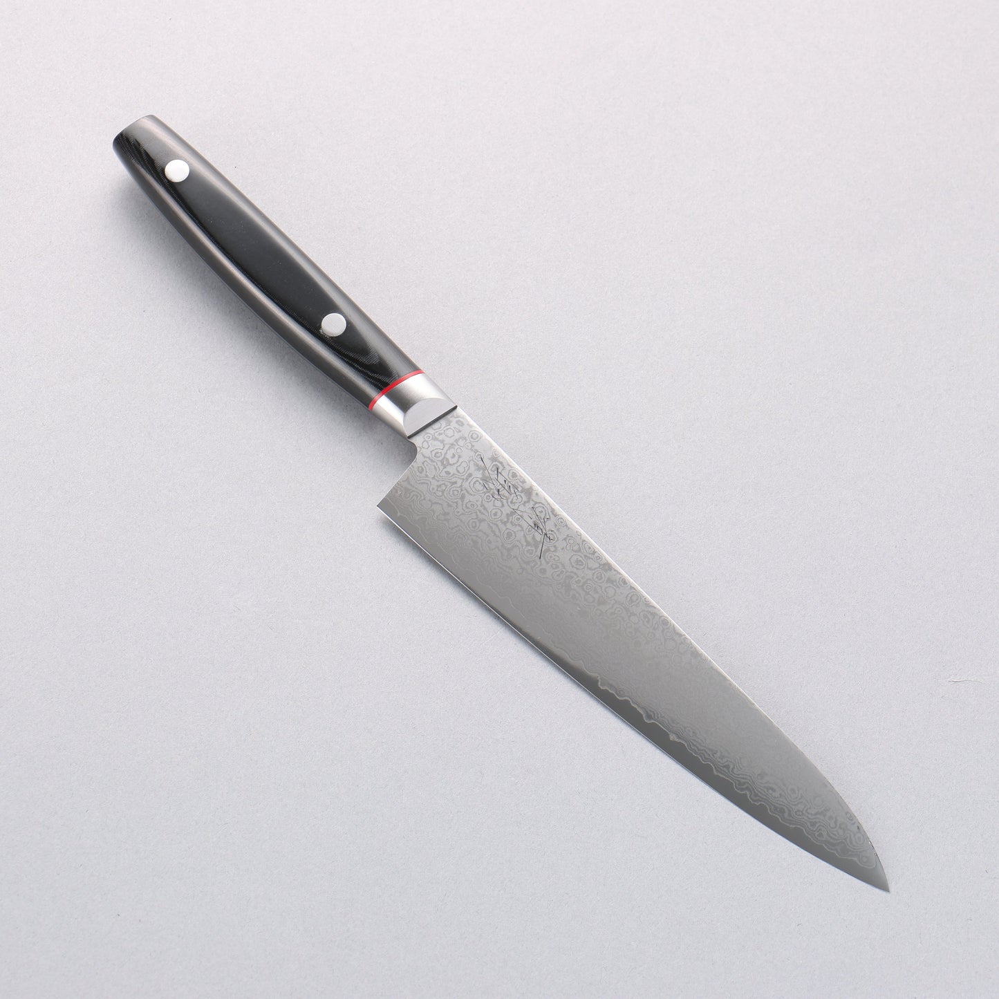 清助 彩雲 V金10号 ダマスカス ペティーナイフ 150mm 黒マイカルタ柄 - 清助刃物
