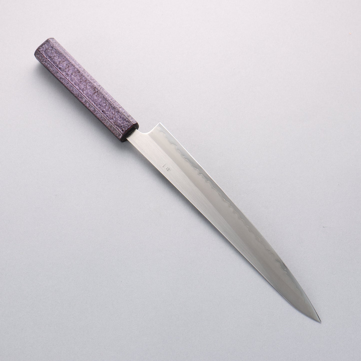 清助 白一鋼 磨き仕上げ 筋引包丁 240mm 樫木紫漆塗り柄 - 清助刃物