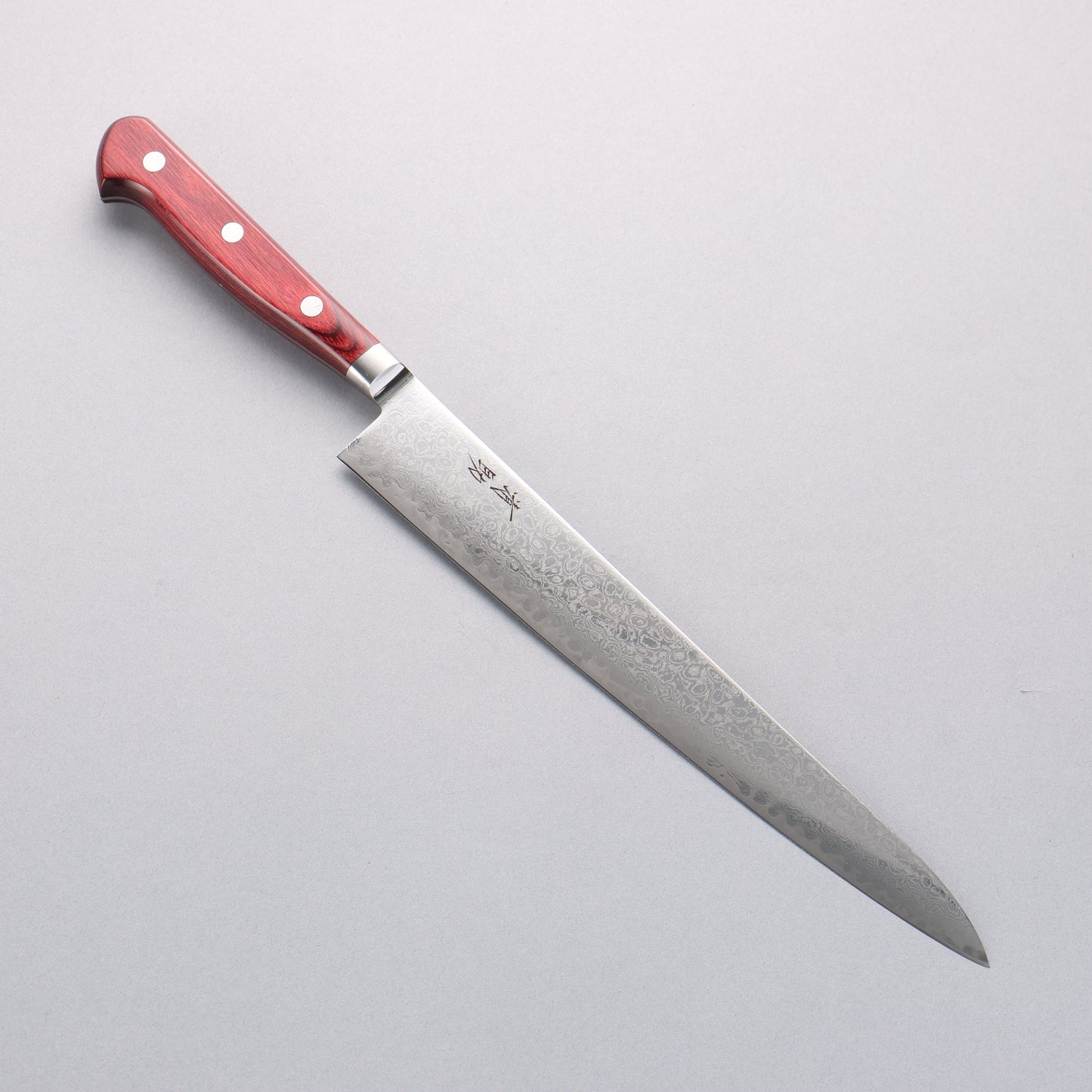 清助 AUS10 ダマスカス 筋引包丁 240mm 赤合板柄 - 清助刃物