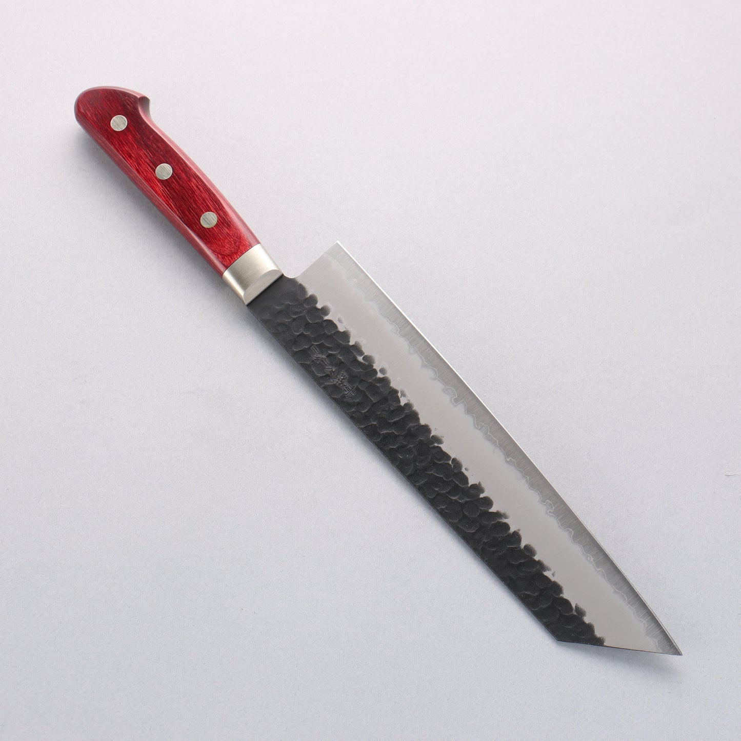 清助 青スーパー鋼 鎚目 黒打 切付牛刀包丁 210mm 赤合板柄 - 清助刃物