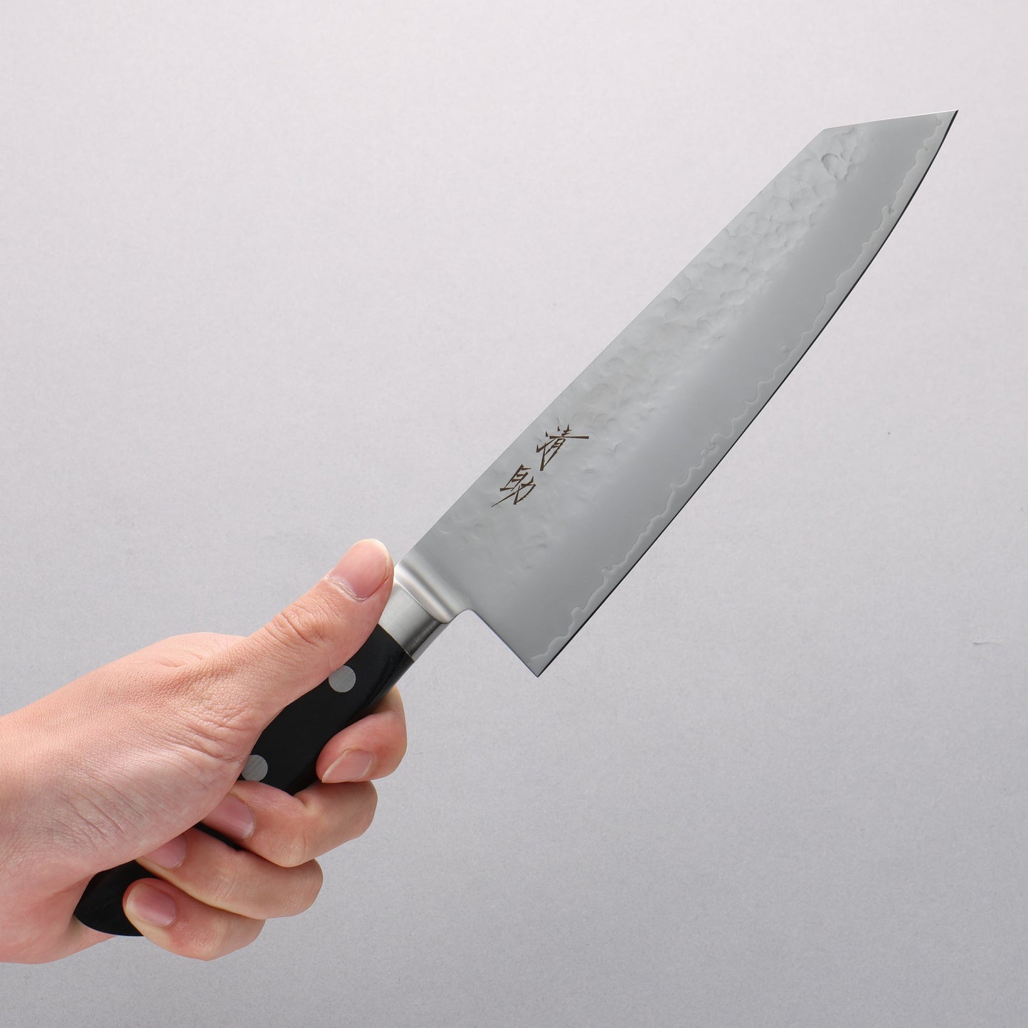清助 V金5号 鎚目 霞研 切付三徳包丁 190mm 黒合板柄 - 清助刃物