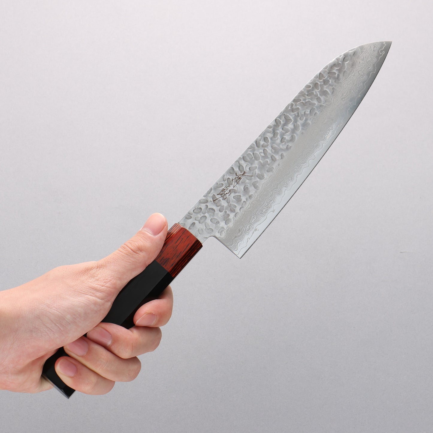 清助 VG10 33層 鎚目 ダマスカス 三徳包丁 180mm 黒合板柄 - 清助刃物