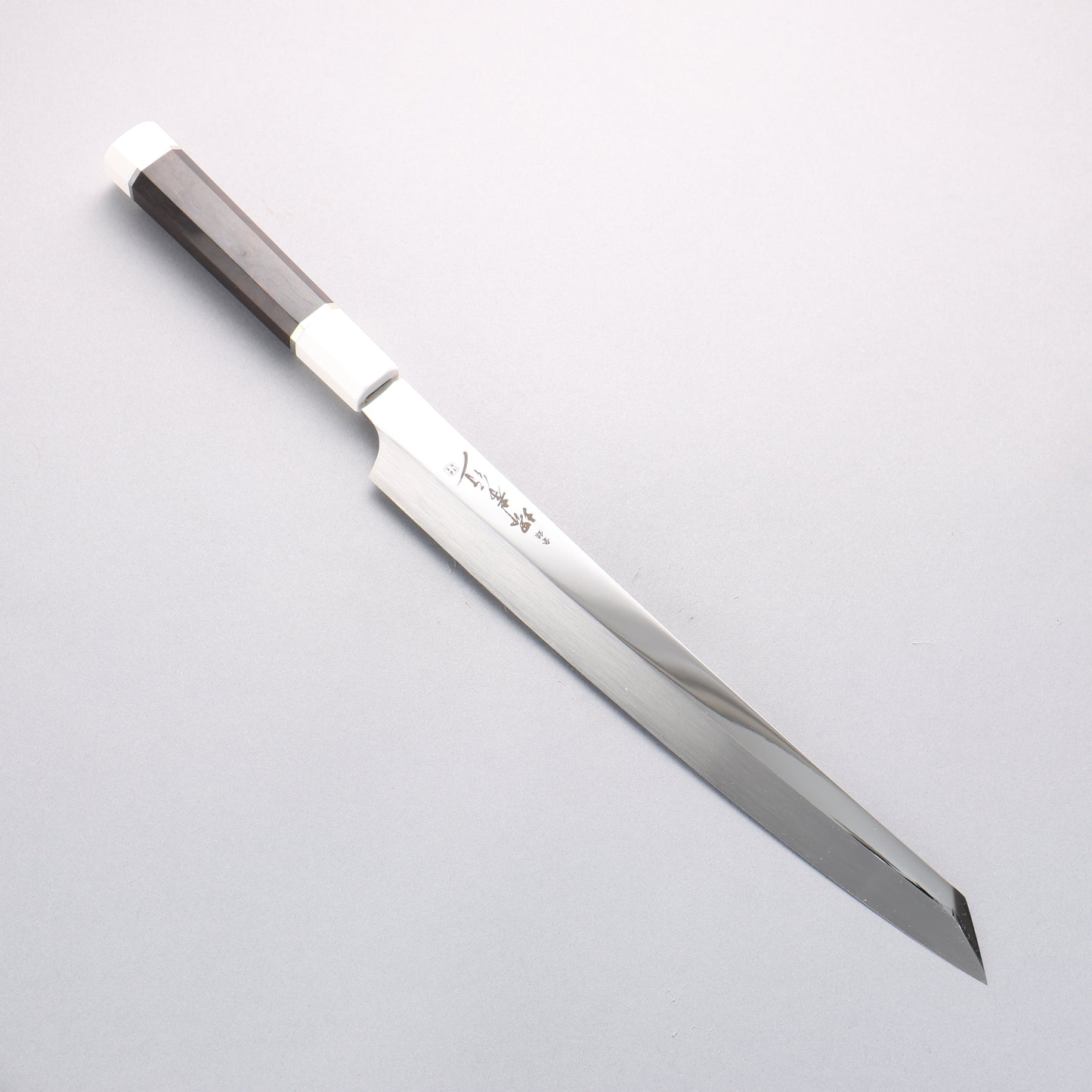 堺 孝行 銀龍 本焼 スウェーデン鋼 鏡面仕上げ 剣型柳刃包丁 300mm 黒檀柄 鞘付き - 清助刃物