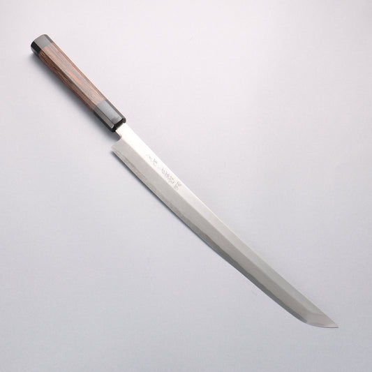 堺 孝行 斬月 炎天 銀三鋼 ダマスカス 先丸柳刃包丁 330mm ウエンジ(両側水牛リング付き)柄 鞘付き - 清助刃物