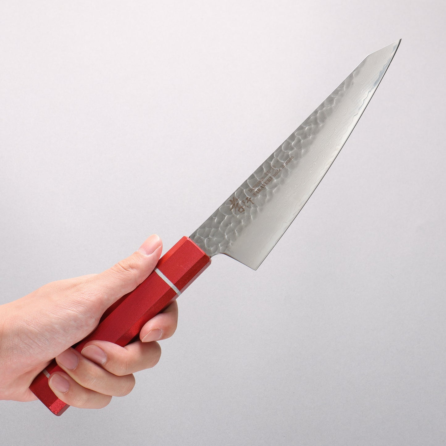 堺 孝行 V金10号 33層ダマスカス サバキ包丁 180mm 樫の木漆塗り(皇赤)柄 - 清助刃物
