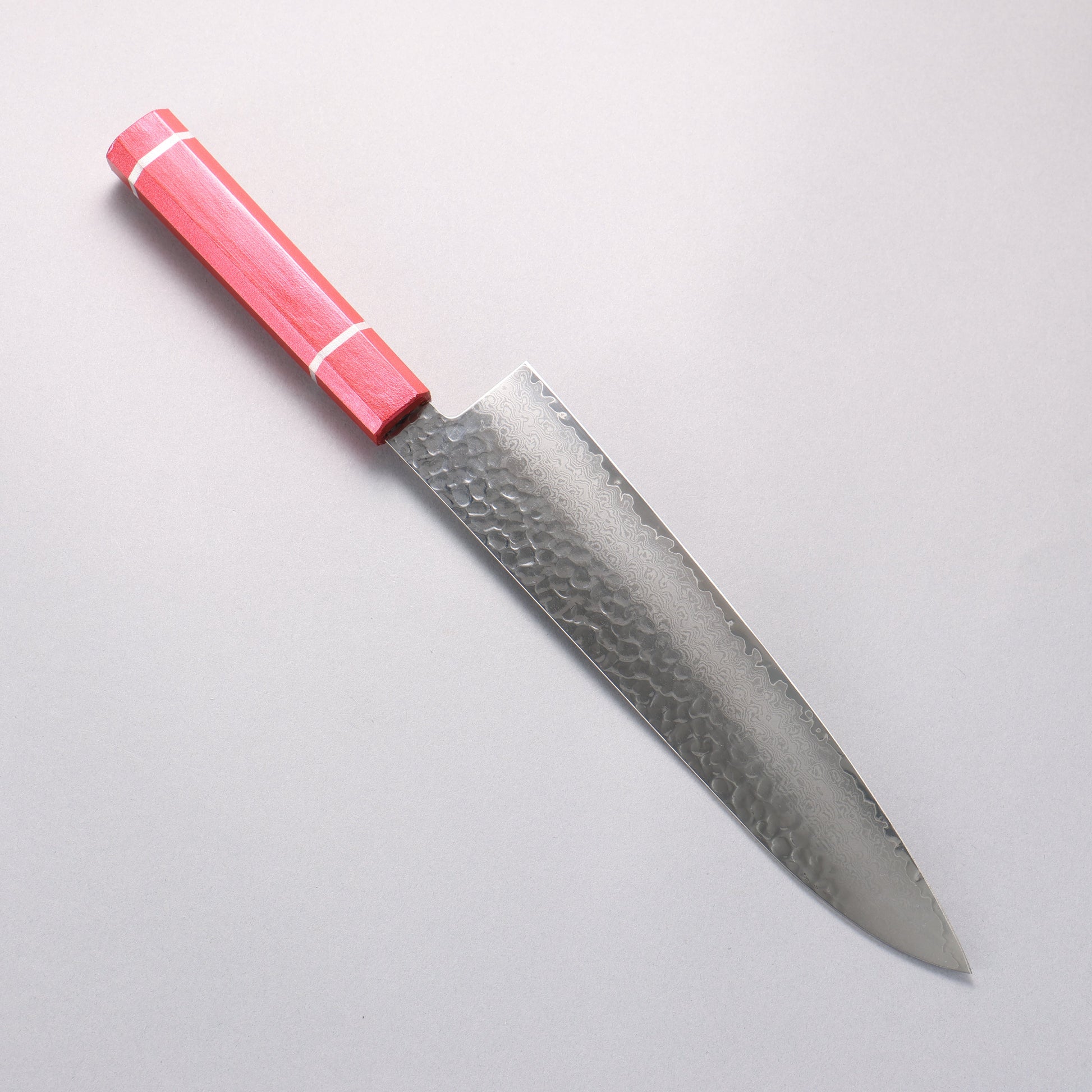 堺 孝行 V金10号 33層ダマスカス 牛刀包丁 240mm 樫の木漆塗り(皇赤)柄 - 清助刃物