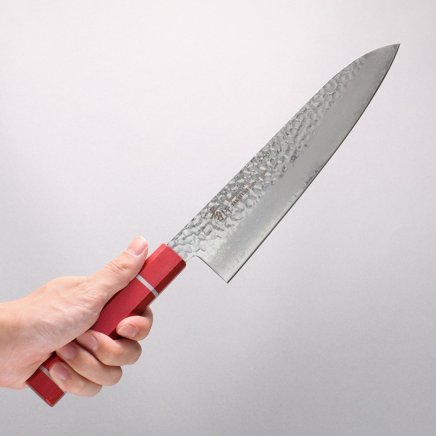堺 孝行 V金10号 33層ダマスカス 牛刀包丁 240mm 樫の木漆塗り(皇赤)柄 - 清助刃物