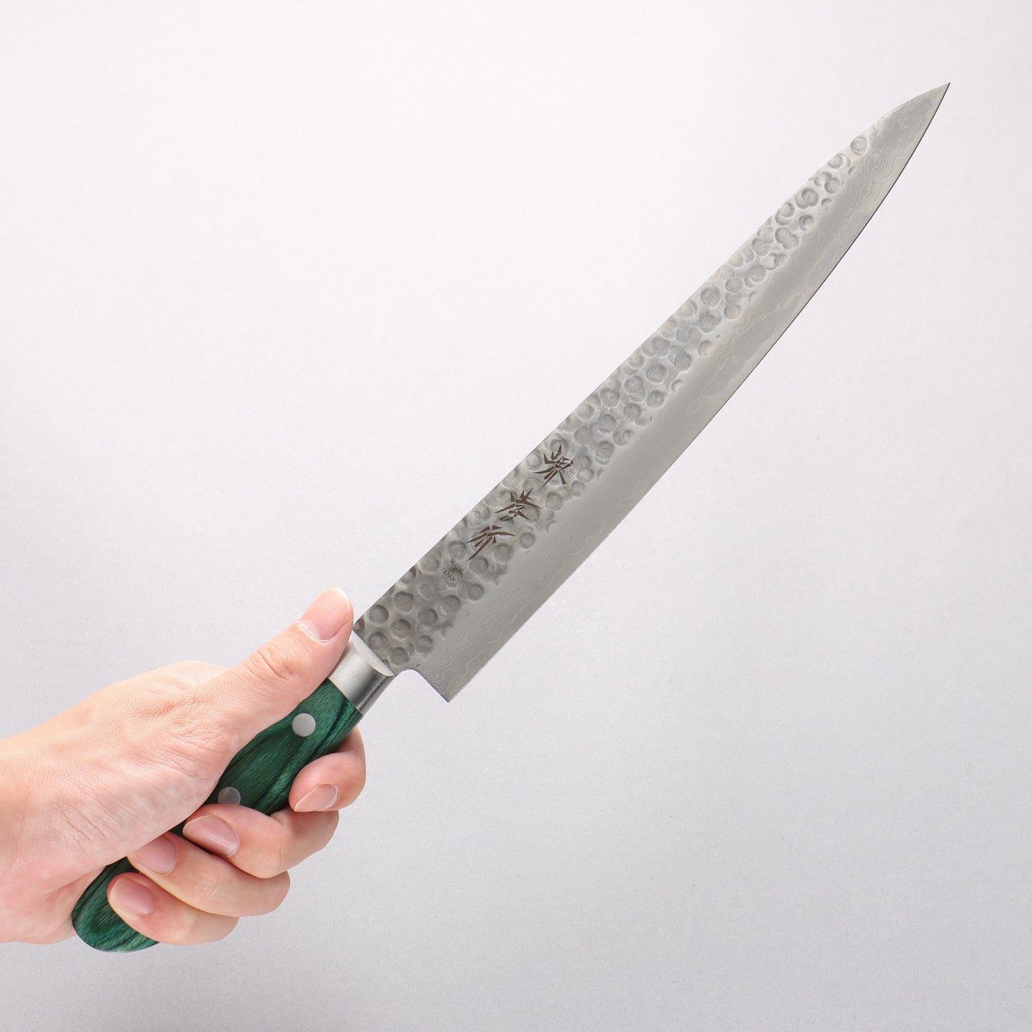 堺 孝行 V金10号 17層ダマスカス 筋引包丁 240mm 緑合板柄 - 清助刃物