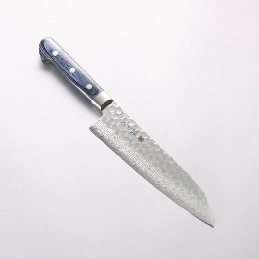 樋口 V金10号 鎚目 ダマスカス 三徳包丁 180mm 合板 (紺色)柄 - 清助刃物