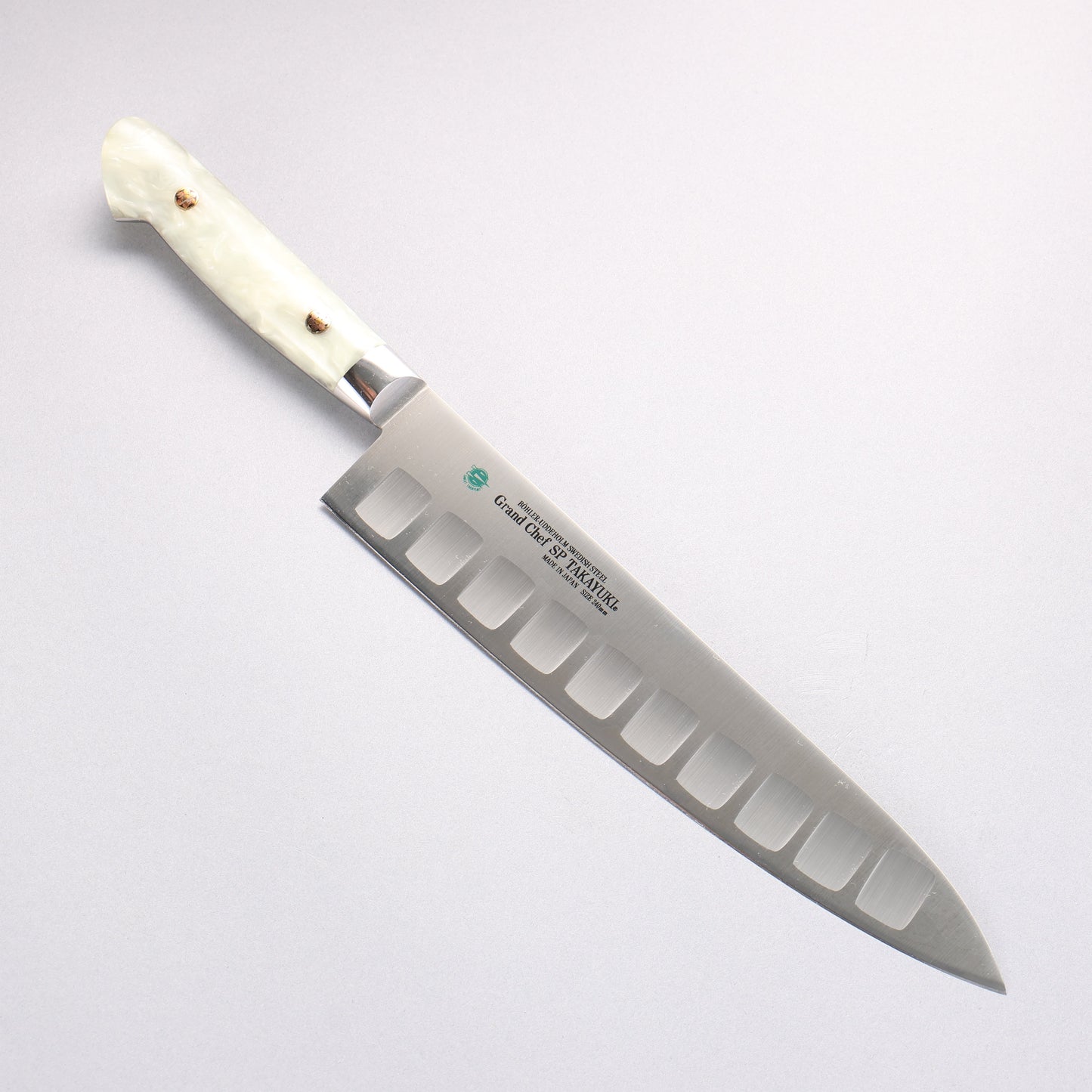 堺 孝行 グランドシェフ SP スウェーデンウッデホルム特殊鋼 牛刀サーモン 240mm SP タイプ III (パール)柄 - 清助刃物